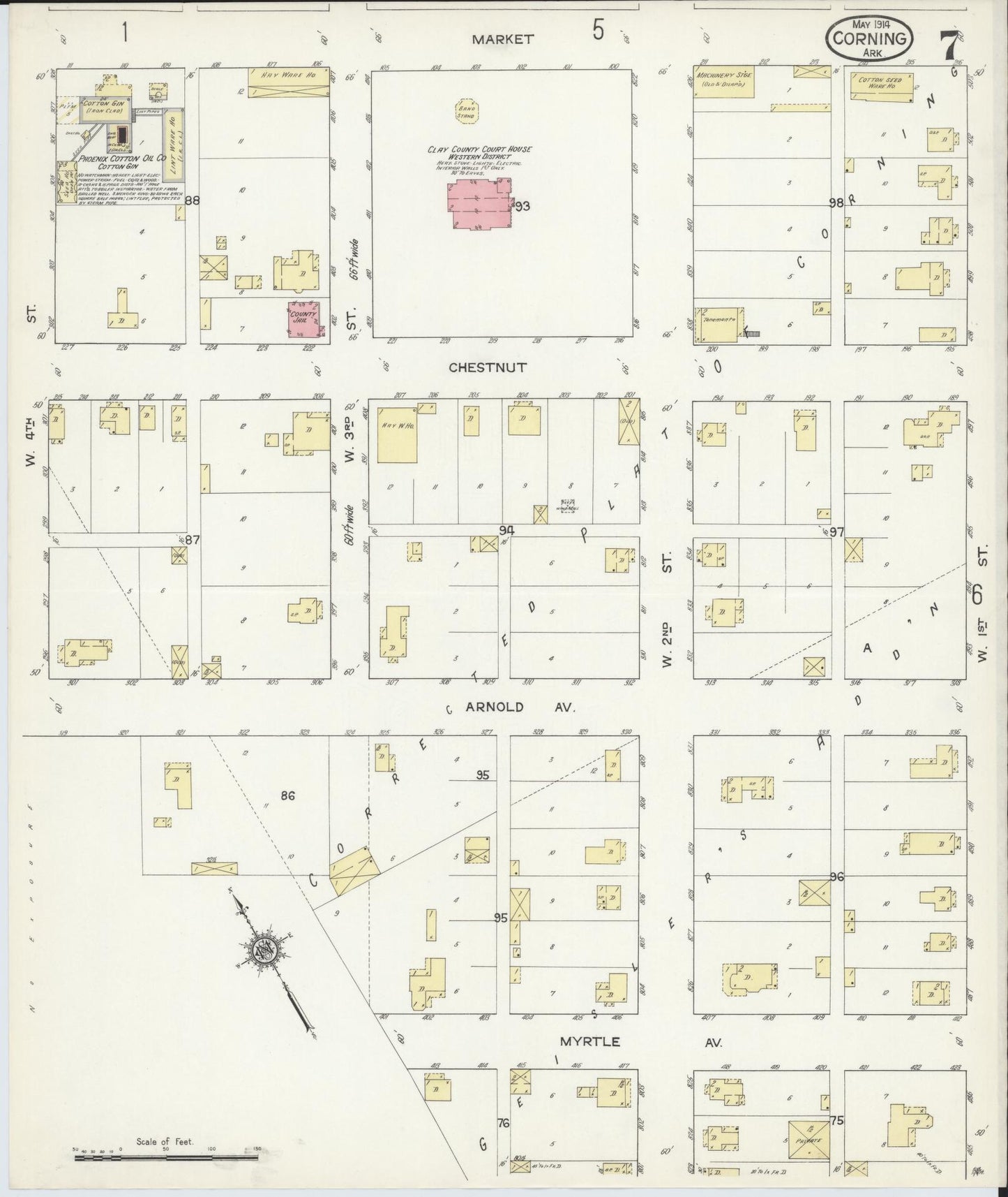 Sanborn Fire Insurance Map from Corning, Clay County, Arkansas (1914), Sheet #0007 - Complete Map Set gallery image, historic Sanborn map, vintage wall art, Arkansas Arkansas