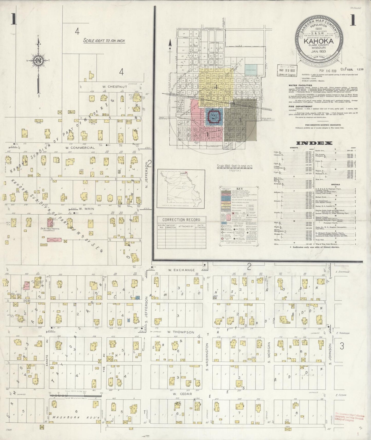 Sanborn Fire Insurance Map from Kahoka, Clark County, Missouri (1933), Sheet #0001 - Historic Sanborn Fire Insurance Map Print, vintage old map wall art, antique decor, genealogy gift, Missouri Missouri map