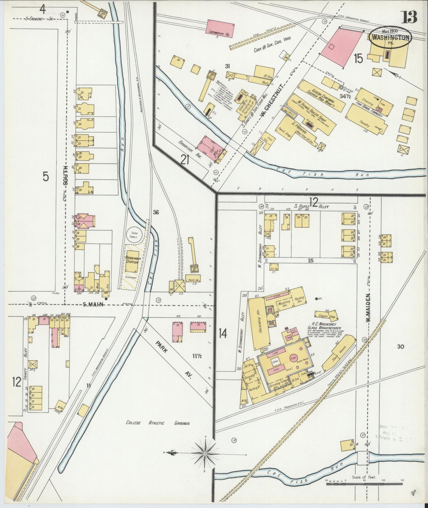 Sanborn Fire Insurance Map from Washington, Washington County, Pennsylvania (1900), Sheet #0013 - Historic Sanborn Fire Insurance Map Print, vintage old map wall art, antique decor, genealogy gift, Sanborn Fire Insurance Map from Washington Washington map