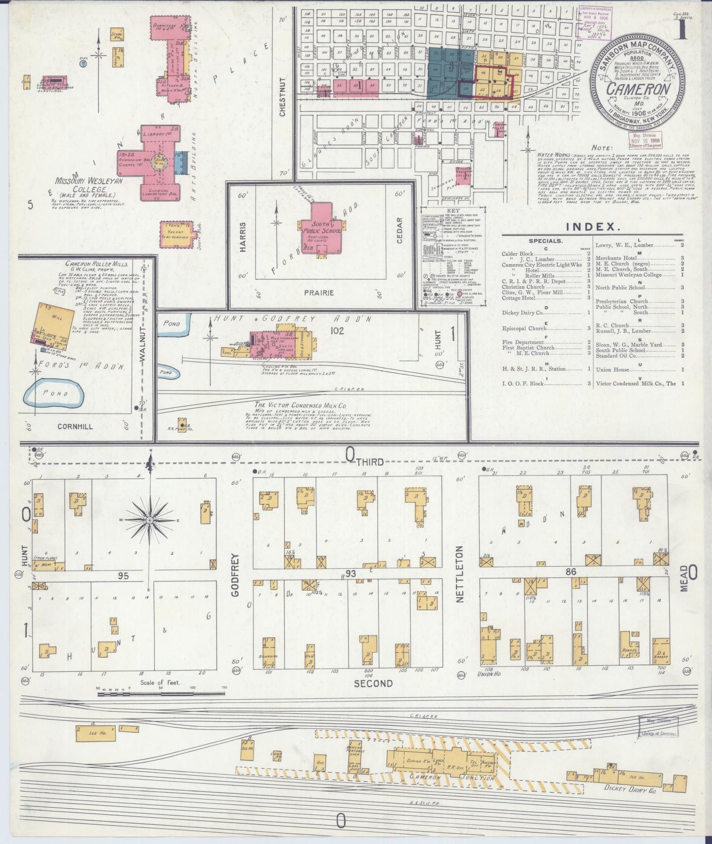 Sanborn Fire Insurance Map from Cameron, Clinton County, Missouri. (1906) – Historic Sanborn Fire Insurance Map Print