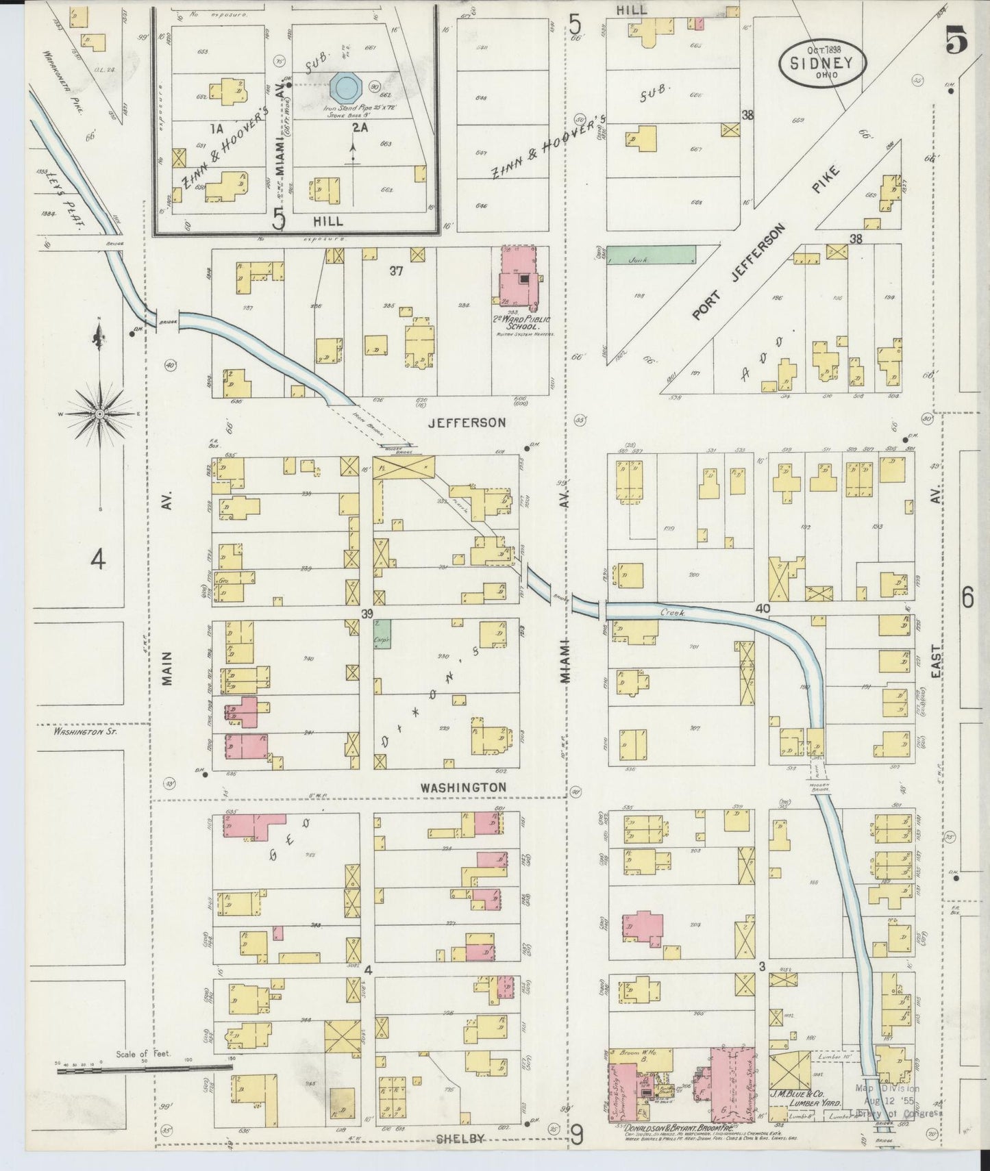 Sanborn Fire Insurance Map from Sidney, Shelby County, Ohio (1898), Sheet #0005 - Historic Sanborn Fire Insurance Map Print, vintage old map wall art, antique decor, genealogy gift, Ohio Ohio map
