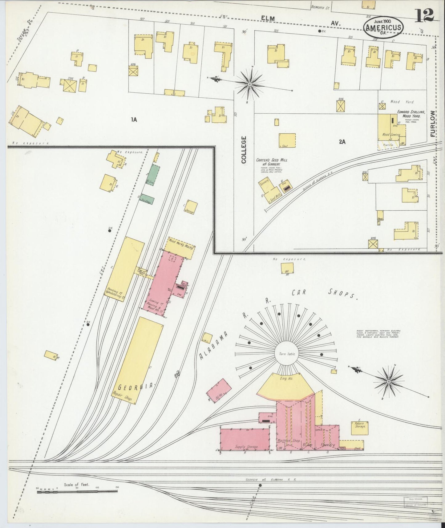 Sanborn Fire Insurance Map from Americus, Sumter County, Georgia (1900), Sheet #0012 - Complete Map Set gallery image, historic Sanborn map, vintage wall art, Georgia Georgia