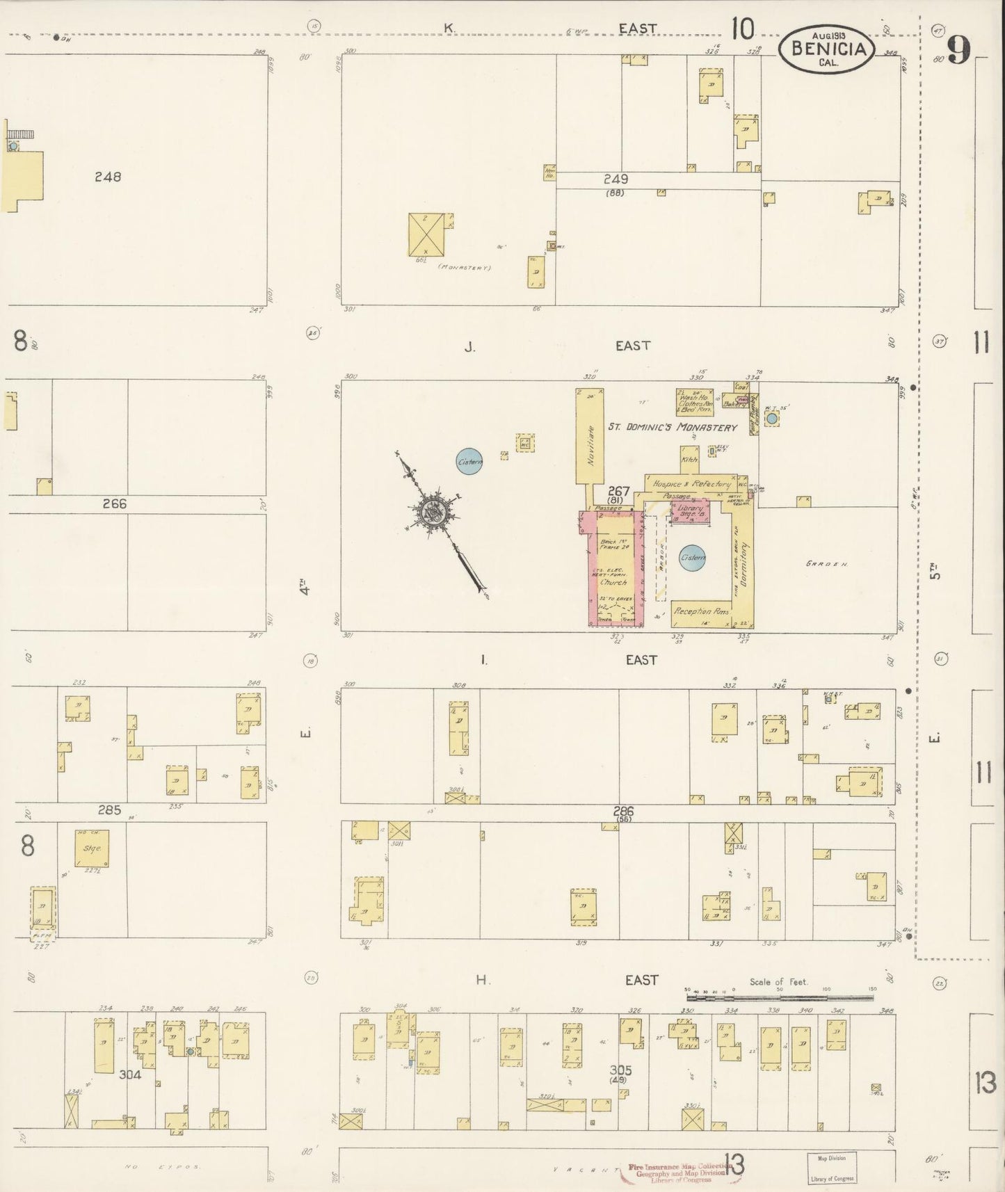 Sanborn Fire Insurance Map from Benicia, Solano County, California (1913), Sheet #0009 - Historic Sanborn Fire Insurance Map Print, vintage old map wall art, antique decor, genealogy gift, California California map
