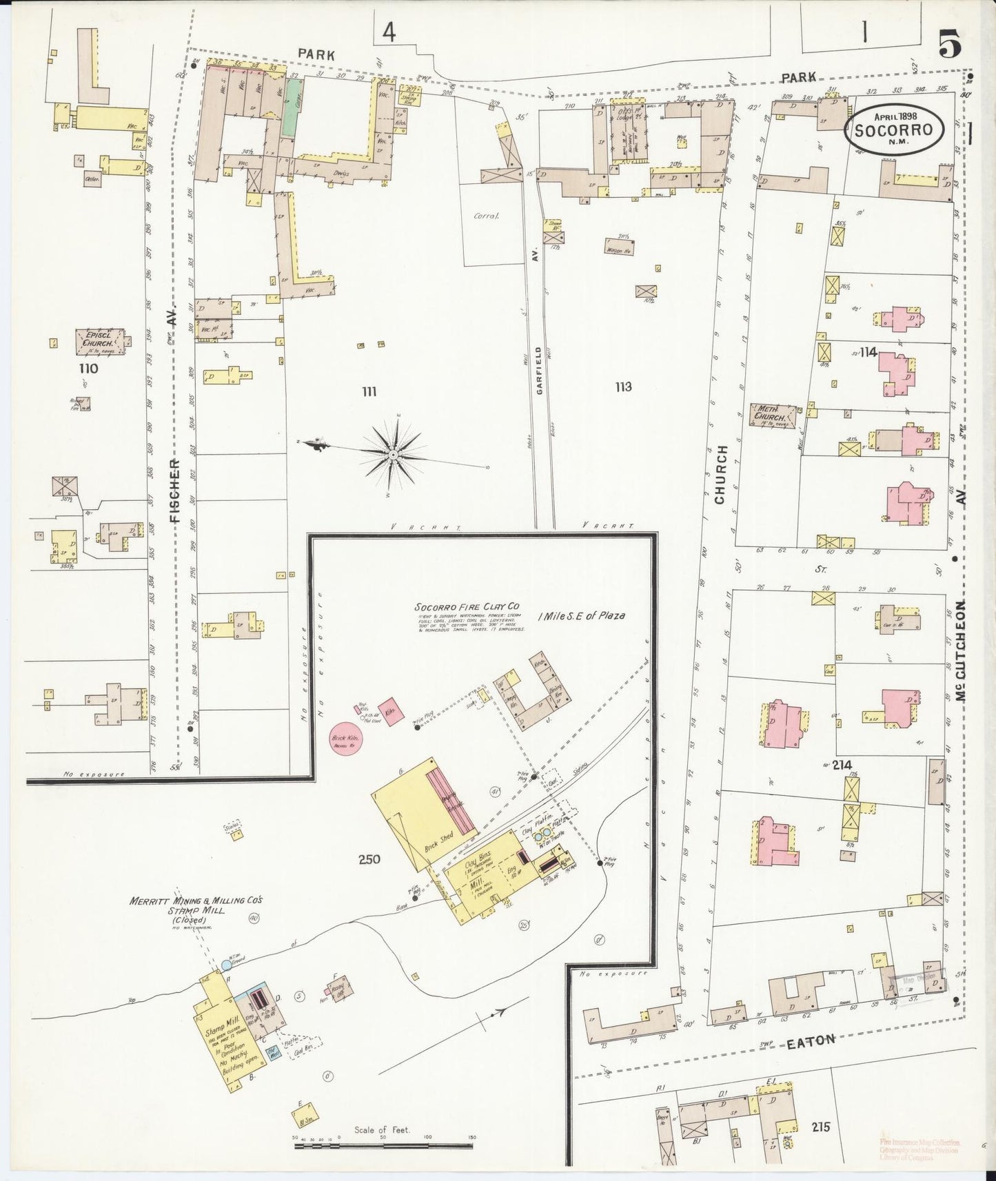 Sanborn Fire Insurance Map from Socorro, Socorro County, New Mexico (1898), Sheet #0005 - Historic Sanborn Fire Insurance Map Print, vintage old map wall art, antique decor, genealogy gift, New Mexico New Mexico map