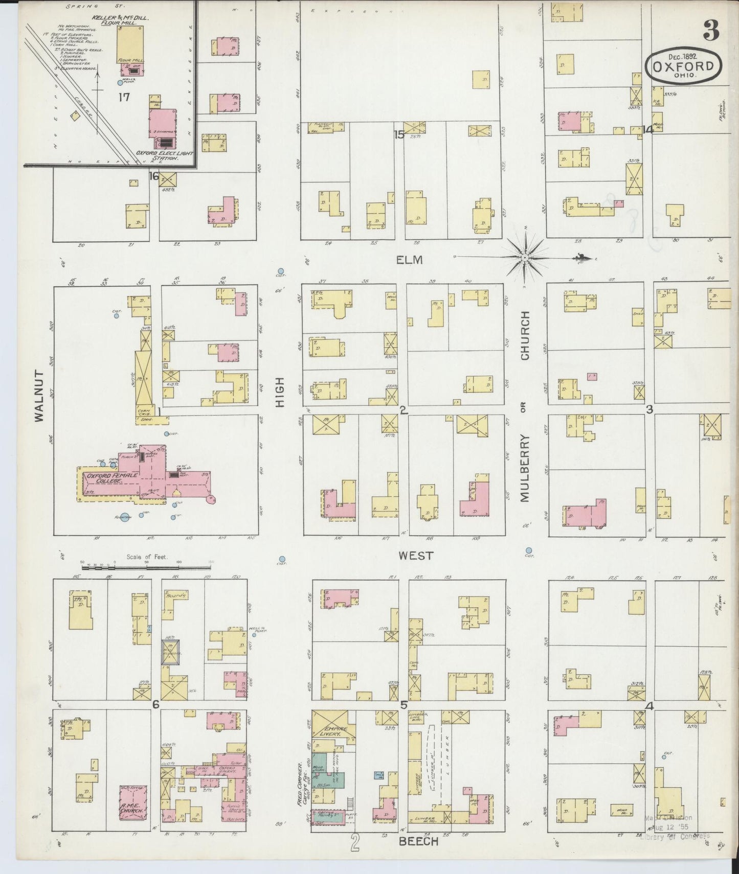 Sanborn Fire Insurance Map from Oxford, Butler County, Ohio (1892), Sheet #0003 - Complete Map Set gallery image, historic Sanborn map, vintage wall art, Ohio Ohio