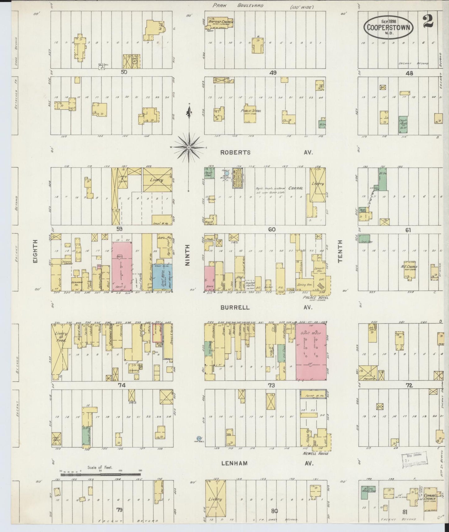 Sanborn Fire Insurance Map from Cooperstown, Griggs County, North Dakota (1898), Sheet #0002 - Complete Map Set gallery image, historic Sanborn map, vintage wall art, North Dakota North Dakota