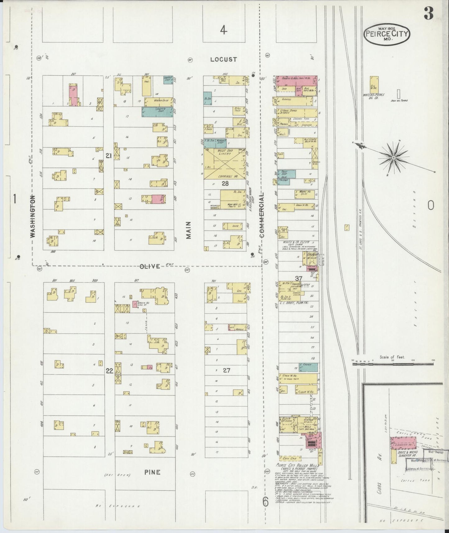 Sanborn Fire Insurance Map from Pierce City, Lawrence County, Missouri (1902), Sheet #0003 - Historic Sanborn Fire Insurance Map Print, vintage old map wall art, antique decor, genealogy gift, Missouri Missouri map