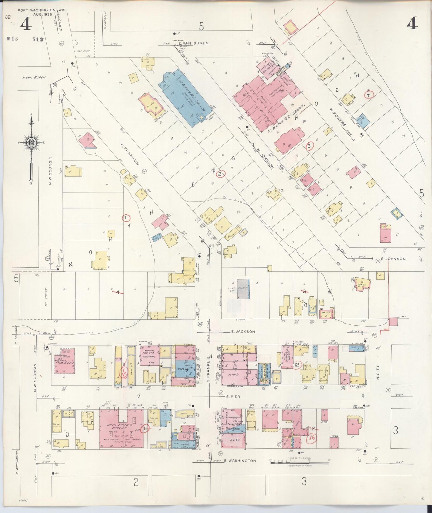 Sanborn Fire Insurance Map from Port Washington, Ozaukee County, Wisconsin (1949), Sheet #0004 - Historic Sanborn Fire Insurance Map Print, vintage old map wall art, antique decor, genealogy gift, Wisconsin Wisconsin map