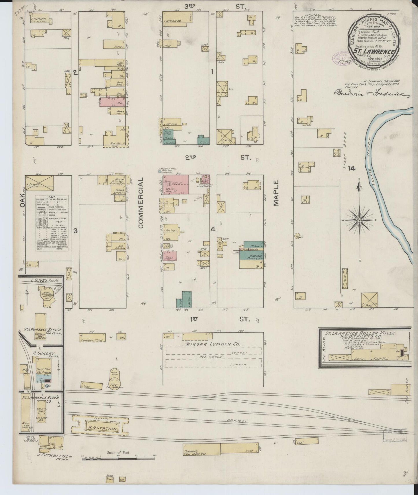 Sanborn Fire Insurance Map from Saint Lawrence, Hand County, South Dakota (1893), Sheet #0001 - Historic Sanborn Fire Insurance Map Print, vintage old map wall art, antique decor, genealogy gift, South Dakota South Dakota map