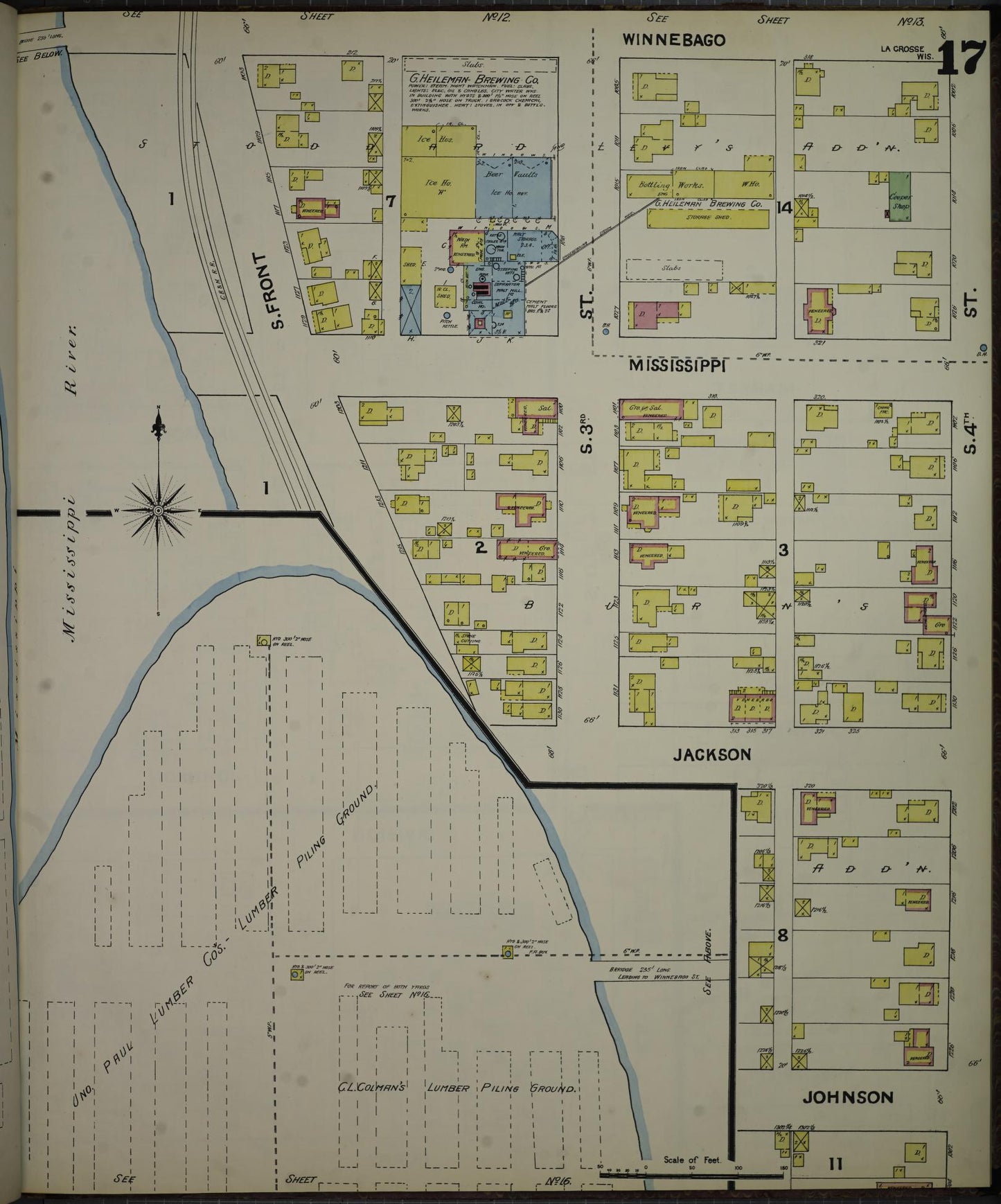 Sanborn Fire Insurance Map from La Crosse, La Crosse County, Wisconsin (1891), Sheet #0017 - Historic Sanborn Fire Insurance Map Print, vintage old map wall art, antique decor, genealogy gift, Wisconsin Wisconsin map