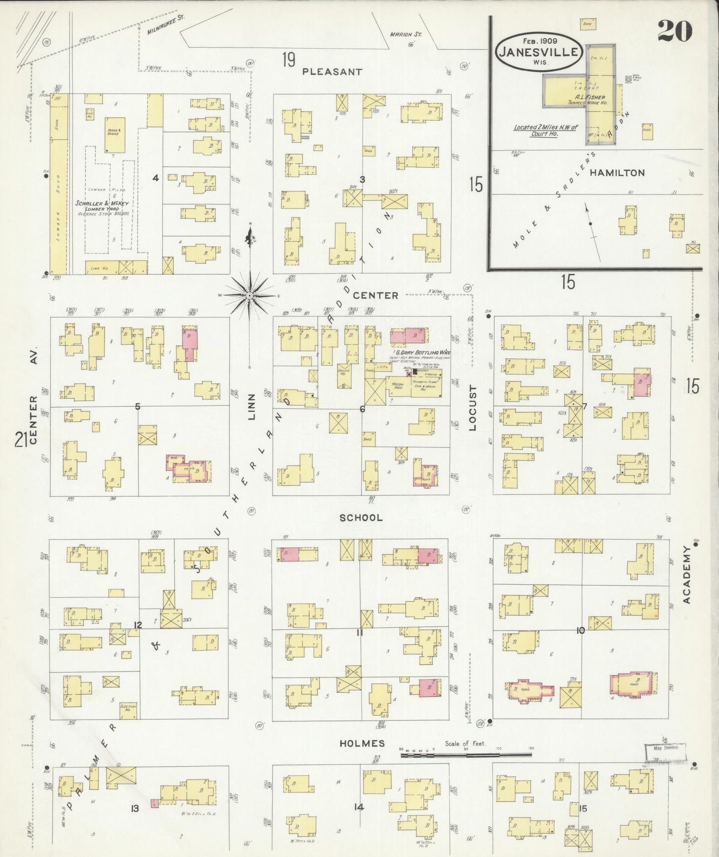 Sanborn Fire Insurance Map from Janesville, Rock County, Wisconsin (1909), Sheet #0020 - Historic Sanborn Fire Insurance Map Print, vintage old map wall art, antique decor, genealogy gift, Wisconsin Wisconsin map