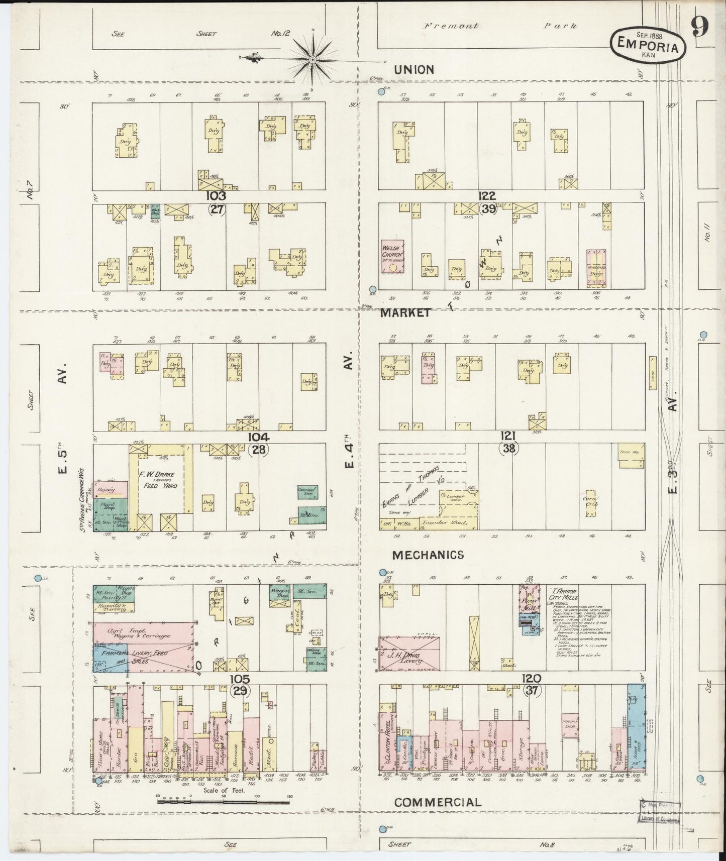 Sanborn Fire Insurance Map from Emporia, Lyon County, Kansas (1888), Sheet #0009 - Historic Sanborn Fire Insurance Map Print, vintage old map wall art, antique decor, genealogy gift, Kansas Kansas map
