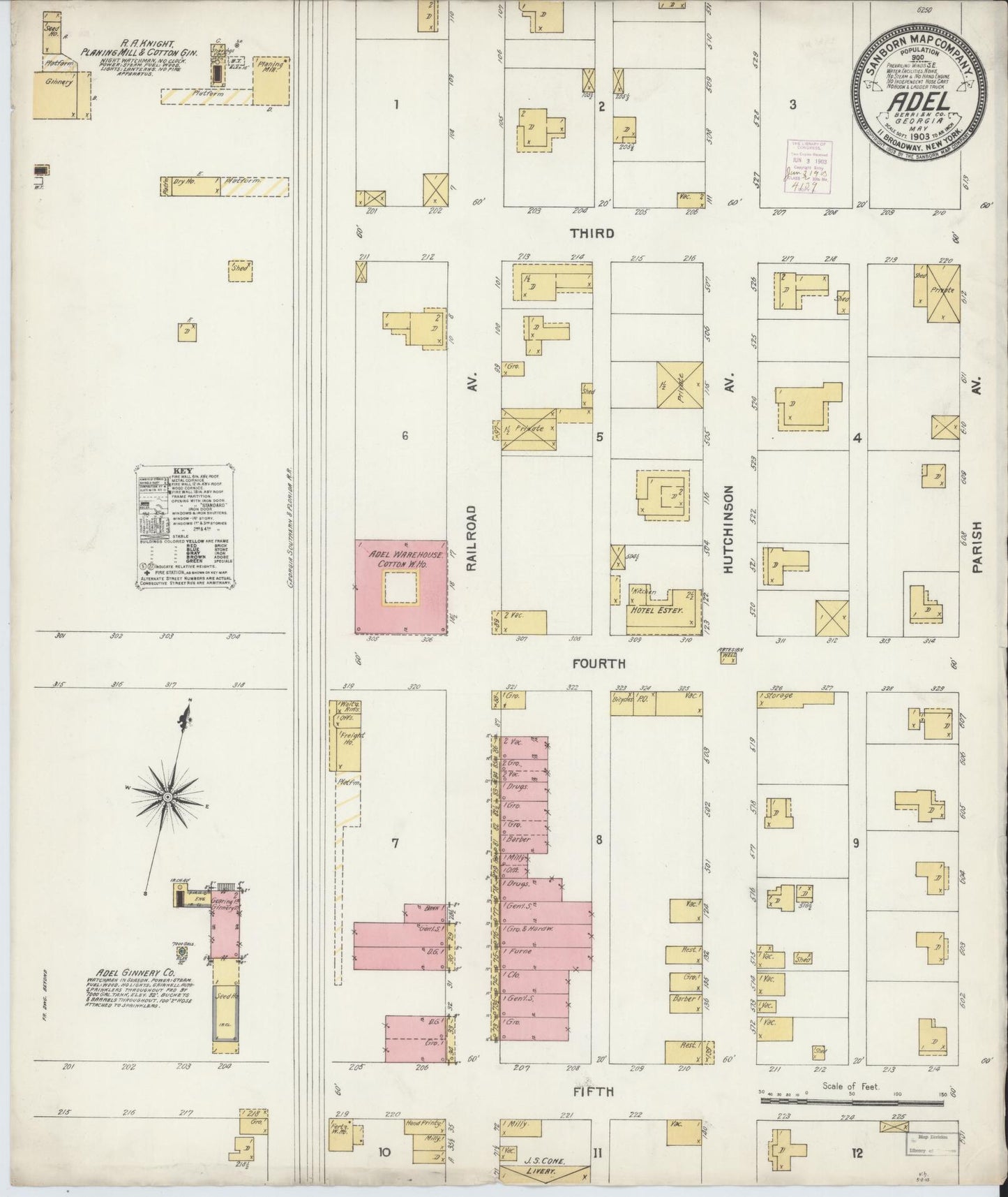 Sanborn Fire Insurance Map from Adel, Cook County, Georgia (1903), Sheet #0001 - Historic Sanborn Fire Insurance Map Print, vintage old map wall art, antique decor, genealogy gift, Georgia Georgia map