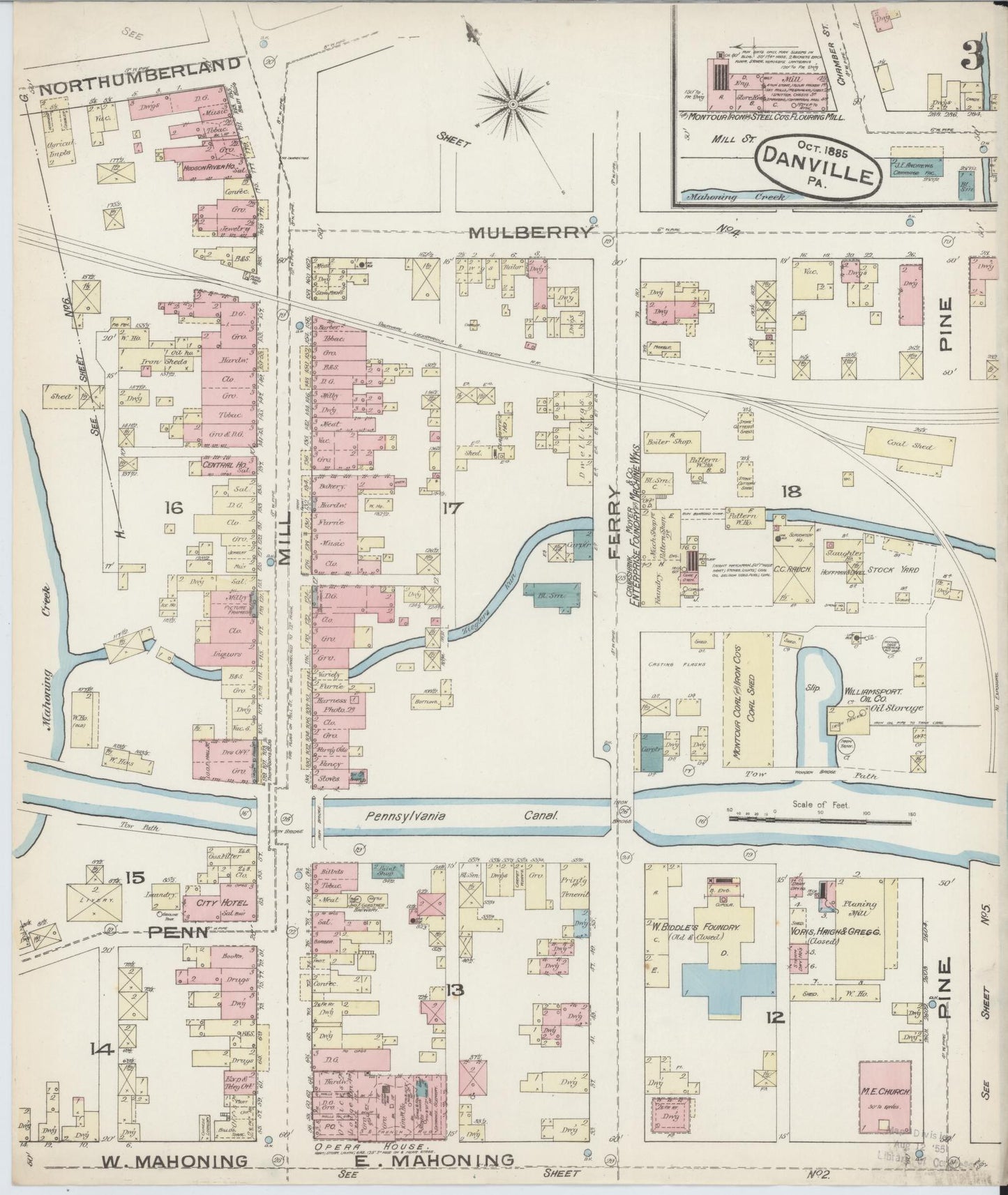 Sanborn Fire Insurance Map from Danville, Montour County, Pennsylvania (1885), Sheet #0003 - Historic Sanborn Fire Insurance Map Print, vintage old map wall art, antique decor, genealogy gift, Pennsylvania Pennsylvania map