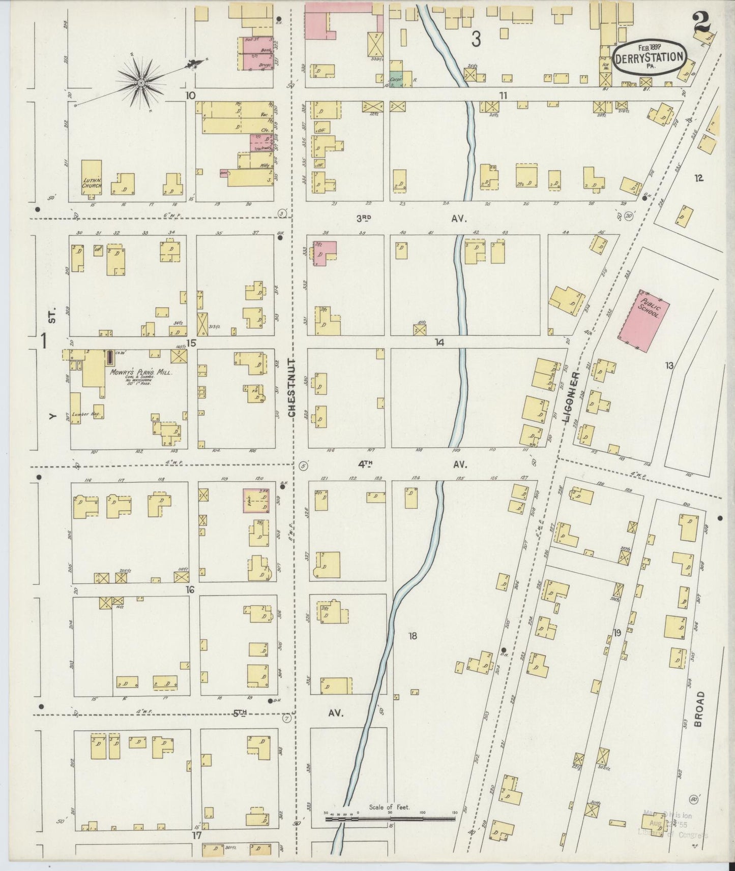 Sanborn Fire Insurance Map from Derry, Westmoreland County, Pennsylvania (1897), Sheet #0002 - Historic Sanborn Fire Insurance Map Print, vintage old map wall art, antique decor, genealogy gift, Pennsylvania Pennsylvania map