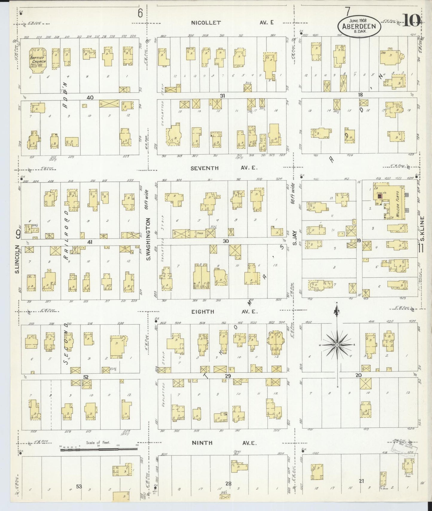 Sanborn Fire Insurance Map from Aberdeen, Brown County, South Dakota (1908), Sheet #0010 - Historic Sanborn Fire Insurance Map Print, vintage old map wall art, antique decor, genealogy gift, South Dakota South Dakota map
