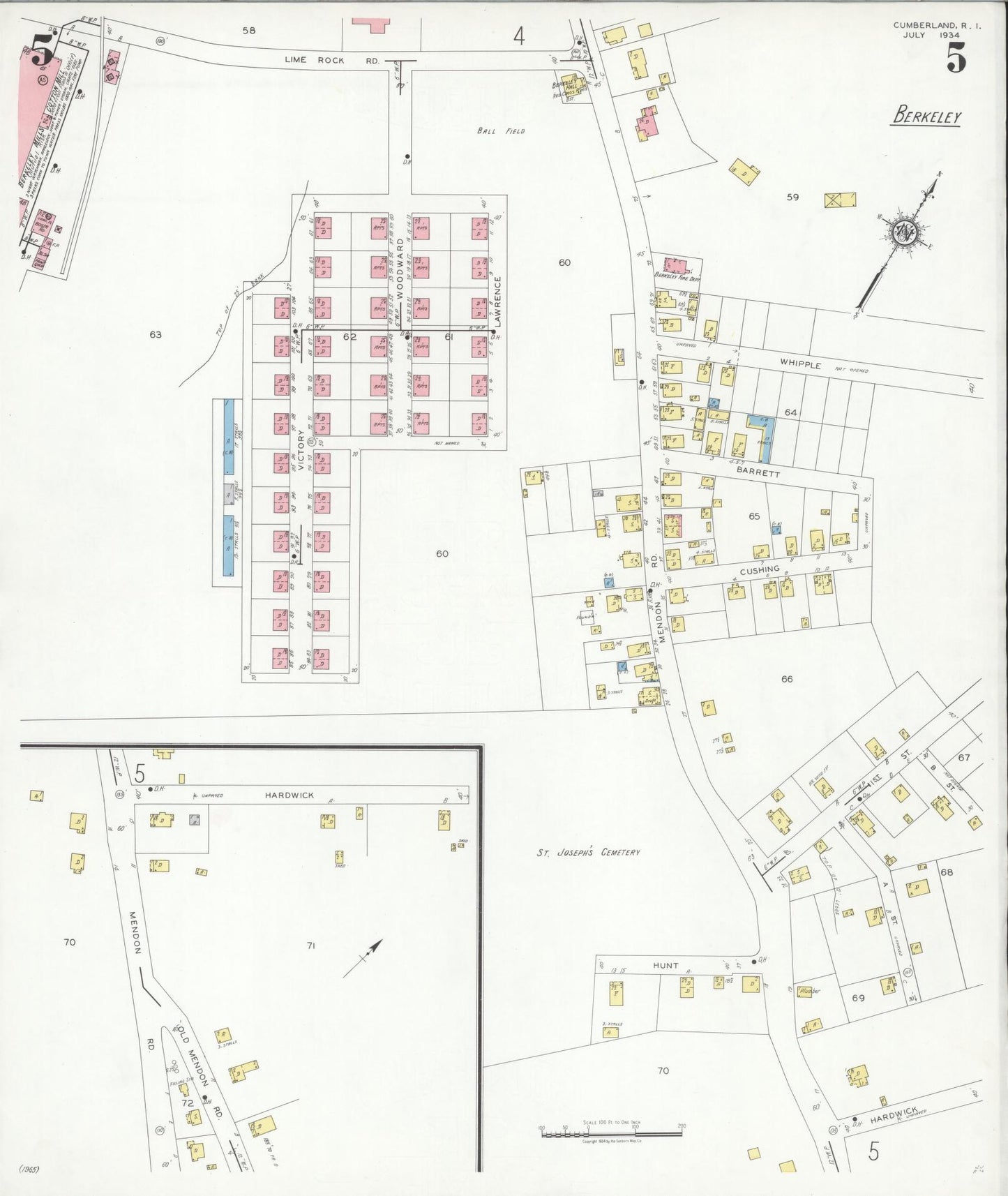 Sanborn Fire Insurance Map from Cumberland, Providence County, Rhode Island (1934), Sheet #0005 - Complete Map Set gallery image, historic Sanborn map, vintage wall art, Rhode Island Rhode Island
