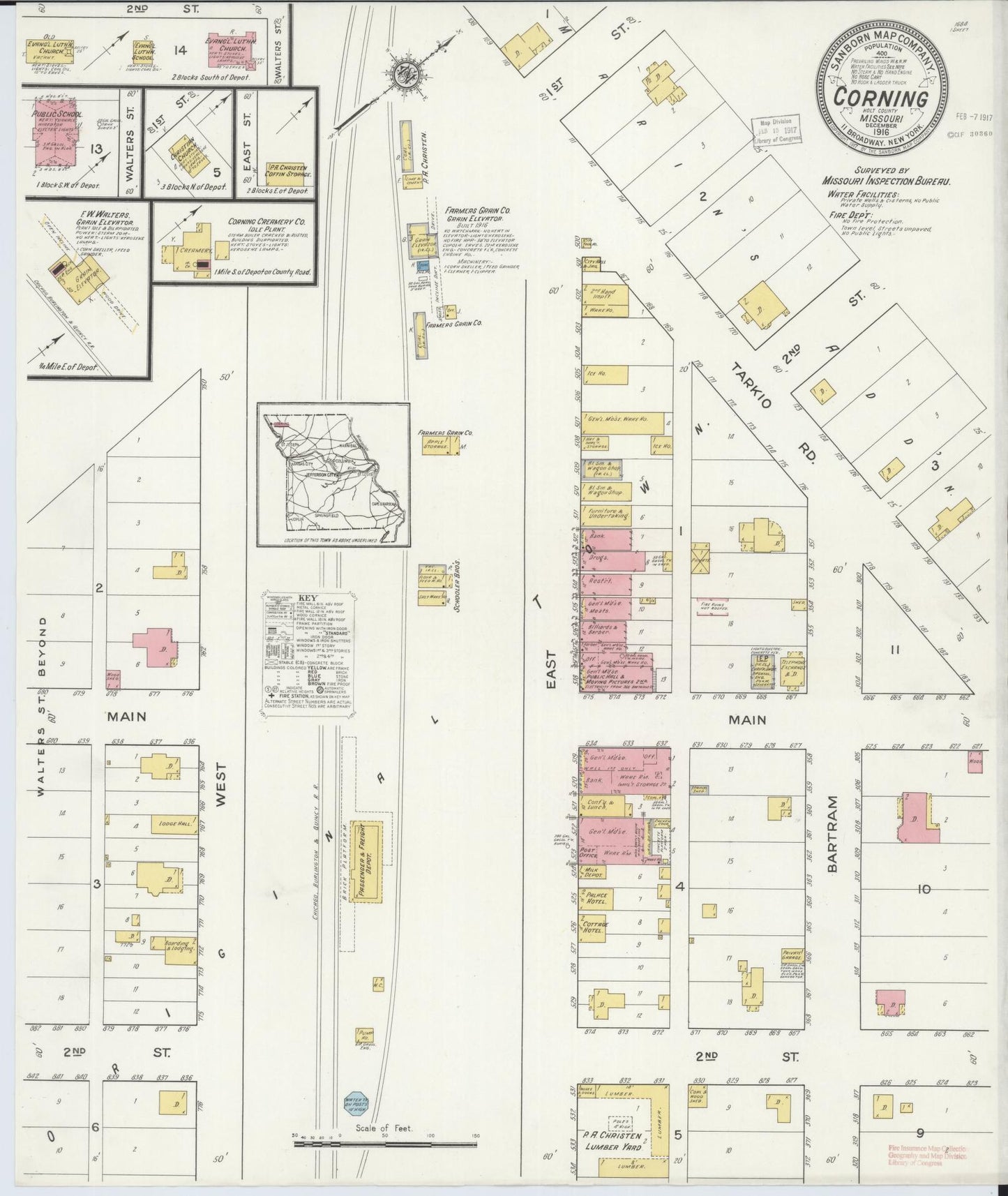 Sanborn Fire Insurance Map from Corning, Holt County, Missouri. (1916) – Historic Sanborn Fire Insurance Map Print