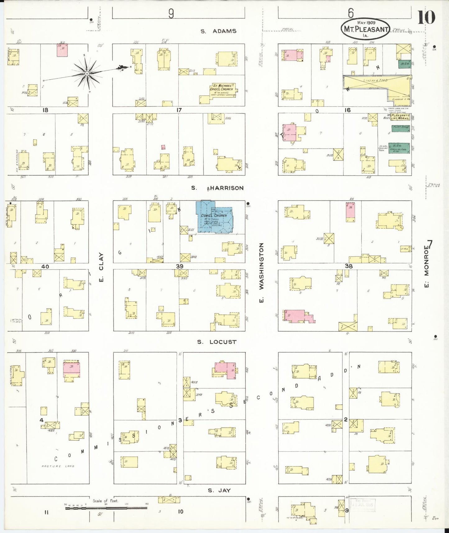 Sanborn Fire Insurance Map from Mount Pleasant, Henry County, Iowa (1909), Sheet #0010 - Historic Sanborn Fire Insurance Map Print