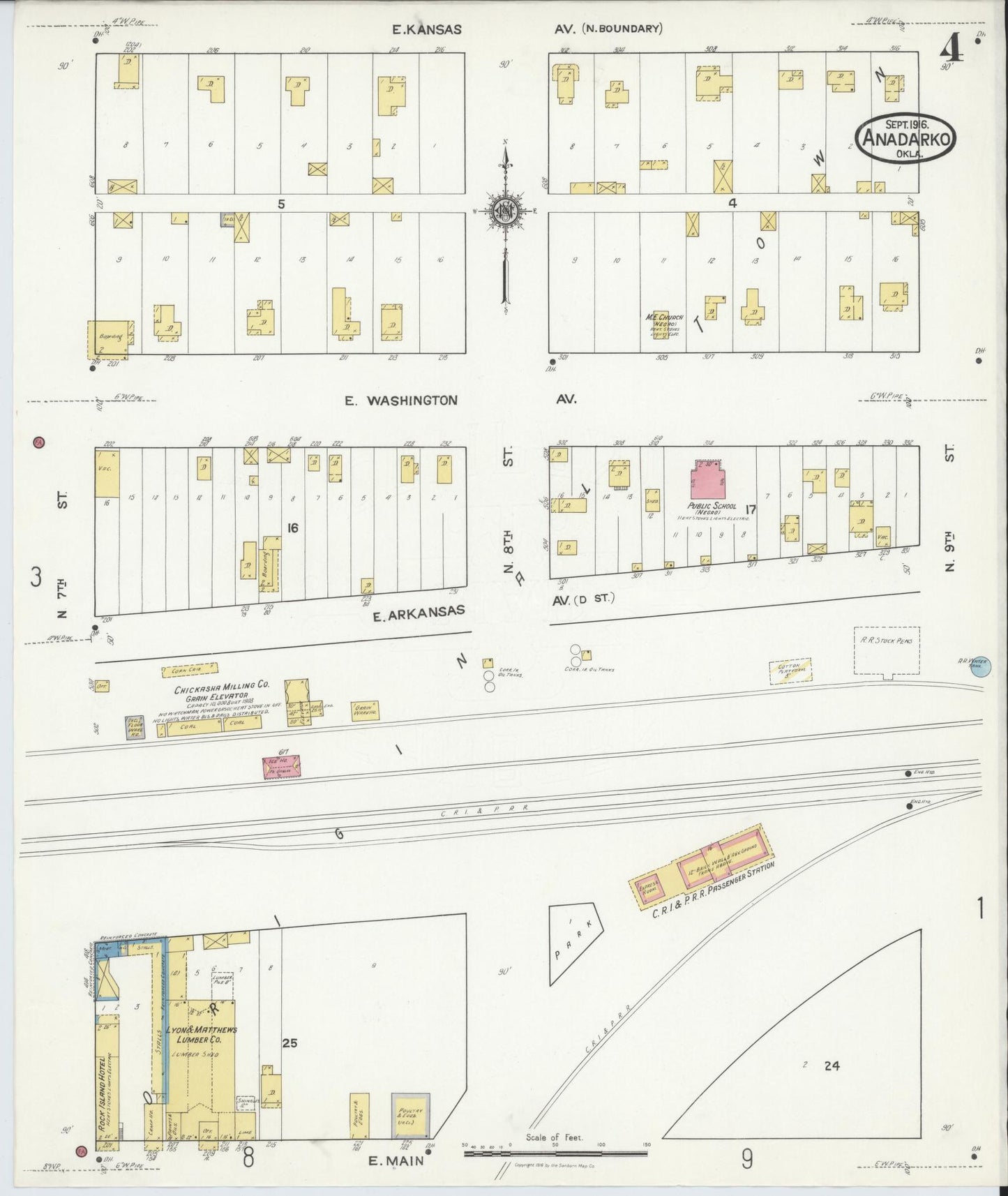 Sanborn Fire Insurance Map from Anadarko, Caddo County, Oklahoma (1916), Sheet #0004 - Historic Sanborn Fire Insurance Map Print, vintage old map wall art, antique decor, genealogy gift, Oklahoma Oklahoma map