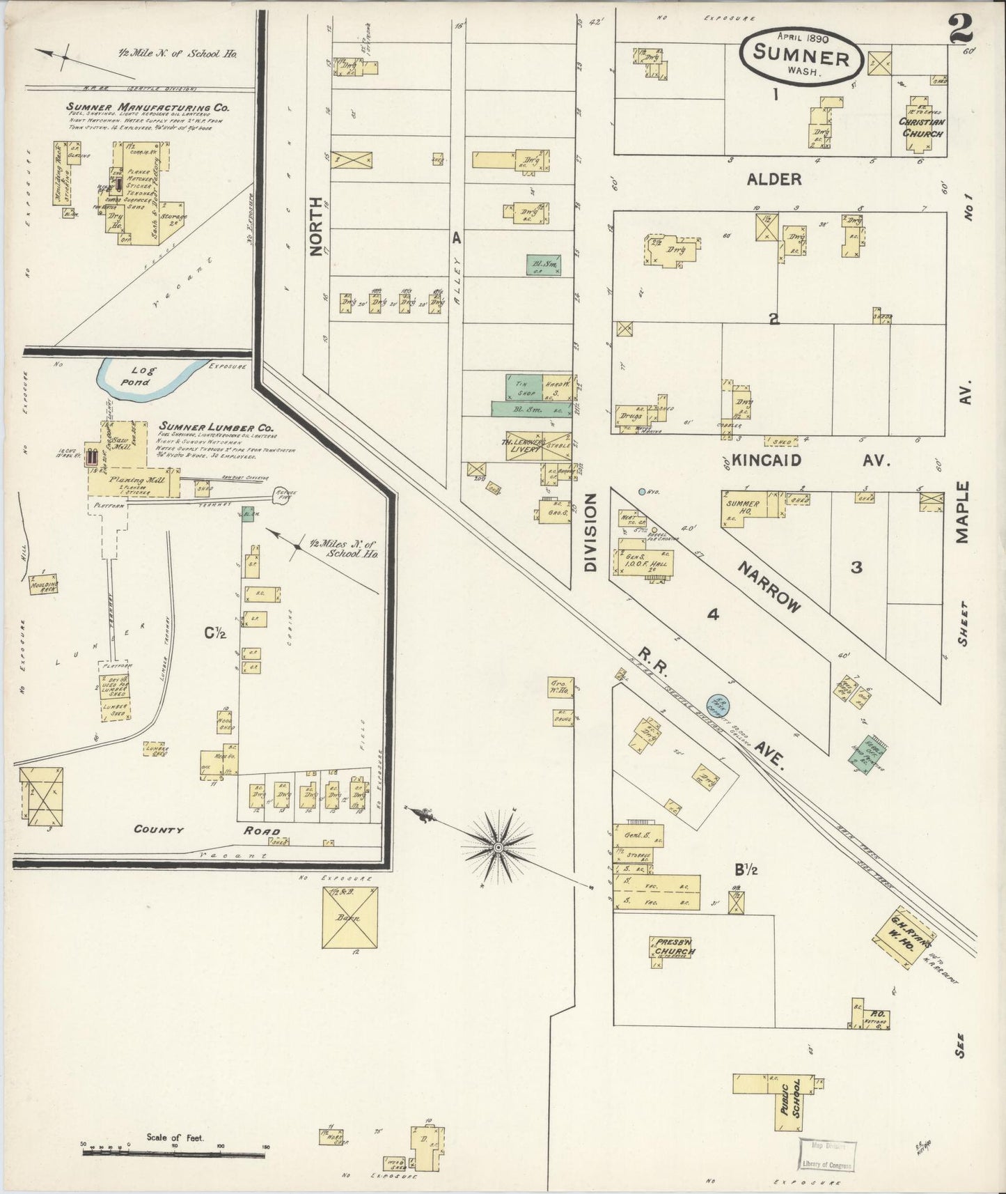 Sanborn Fire Insurance Map from Sumner, Pierce County, Washington (1890), Sheet #0002 - Complete Map Set gallery image, historic Sanborn map, vintage wall art, Washington Washington