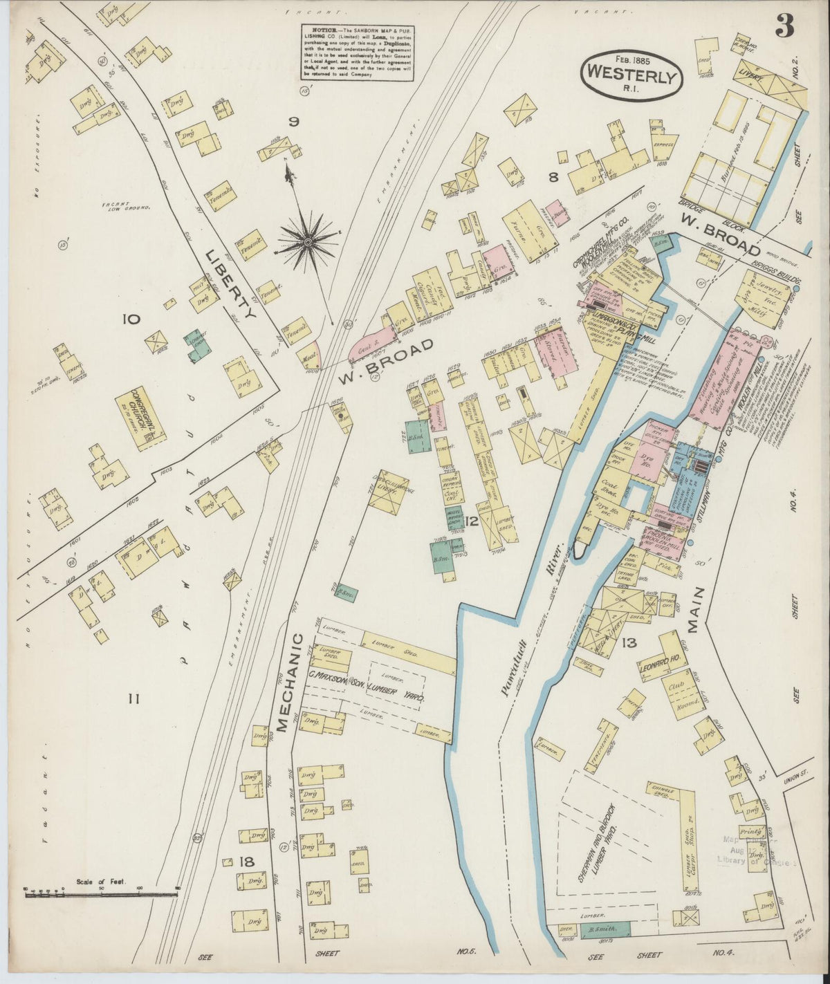 Sanborn Fire Insurance Map from Westerly, Washington County, Rhode Island (1885), Sheet #0003 - Historic Sanborn Fire Insurance Map Print, vintage old map wall art, antique decor, genealogy gift, Rhode Island Rhode Island map