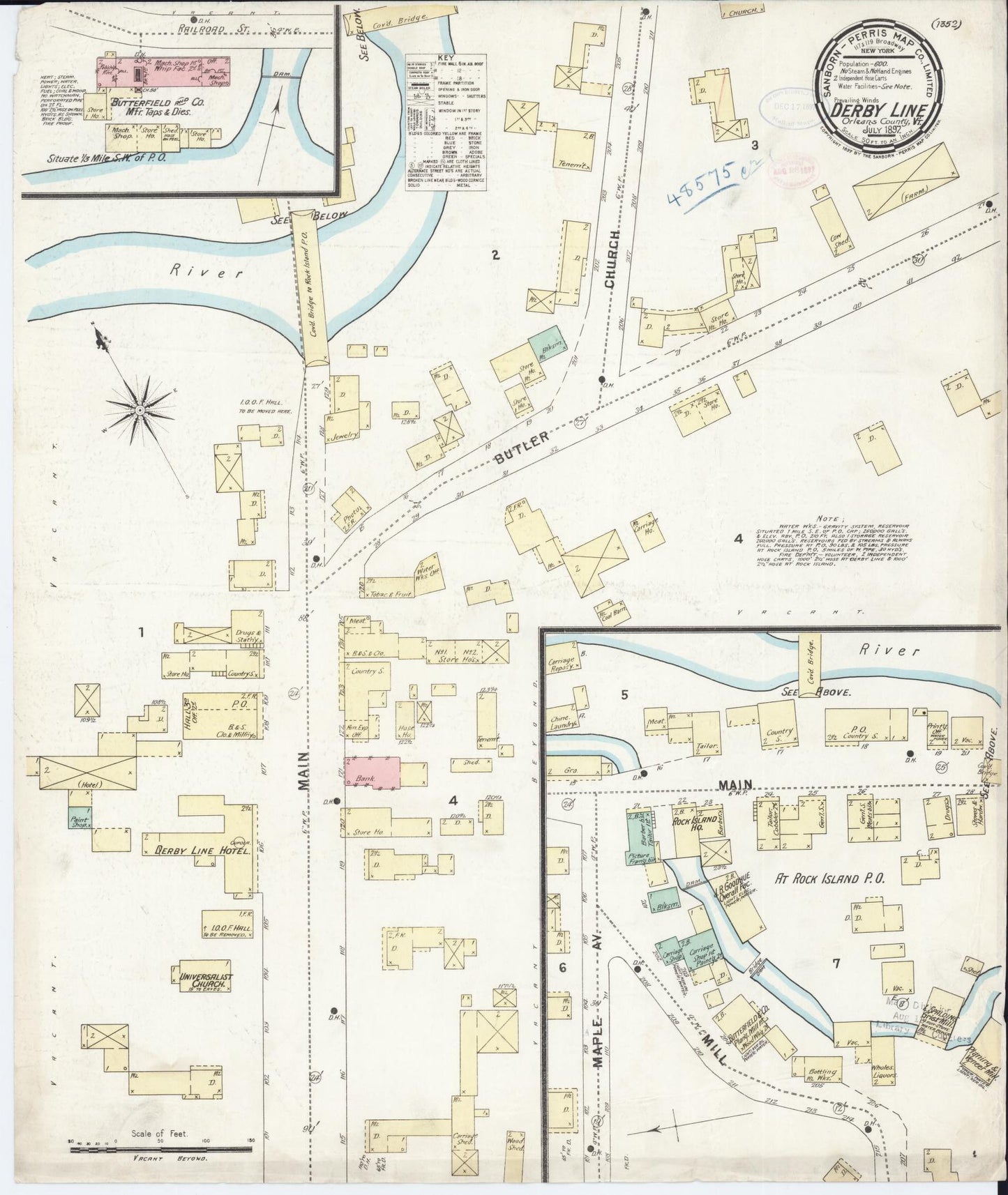 Sanborn Fire Insurance Map from Derby Line, Orleans County, Vermont. (1897) – Historic Sanborn Fire Insurance Map Print