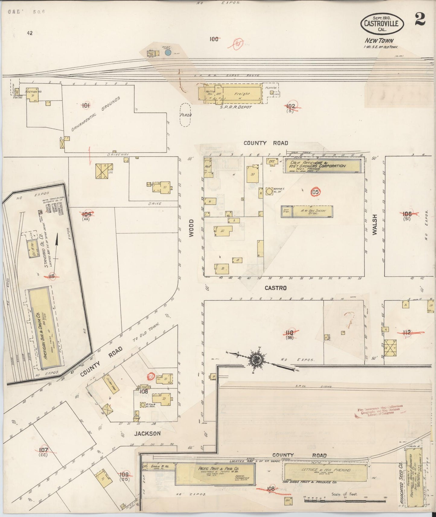 Sanborn Fire Insurance Map from Castroville, Monterey County, California (1929), Sheet #0002 - Complete Map Set gallery image, historic Sanborn map, vintage wall art, California California
