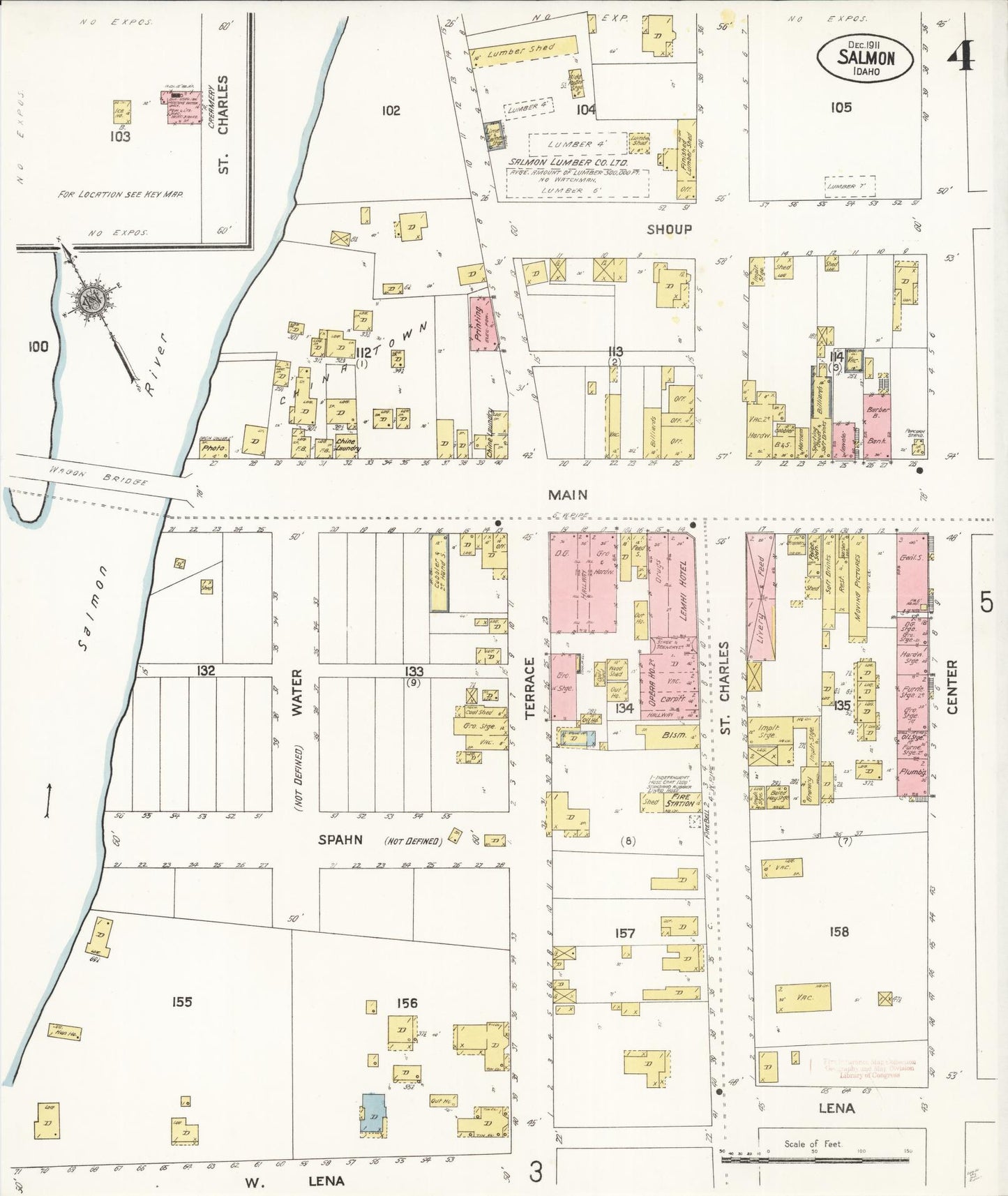 Sanborn Fire Insurance Map from Salmon City, Lemhi County, Idaho (1911), Sheet #0004 - Historic Sanborn Fire Insurance Map Print, vintage old map wall art, antique decor, genealogy gift, Idaho Idaho map