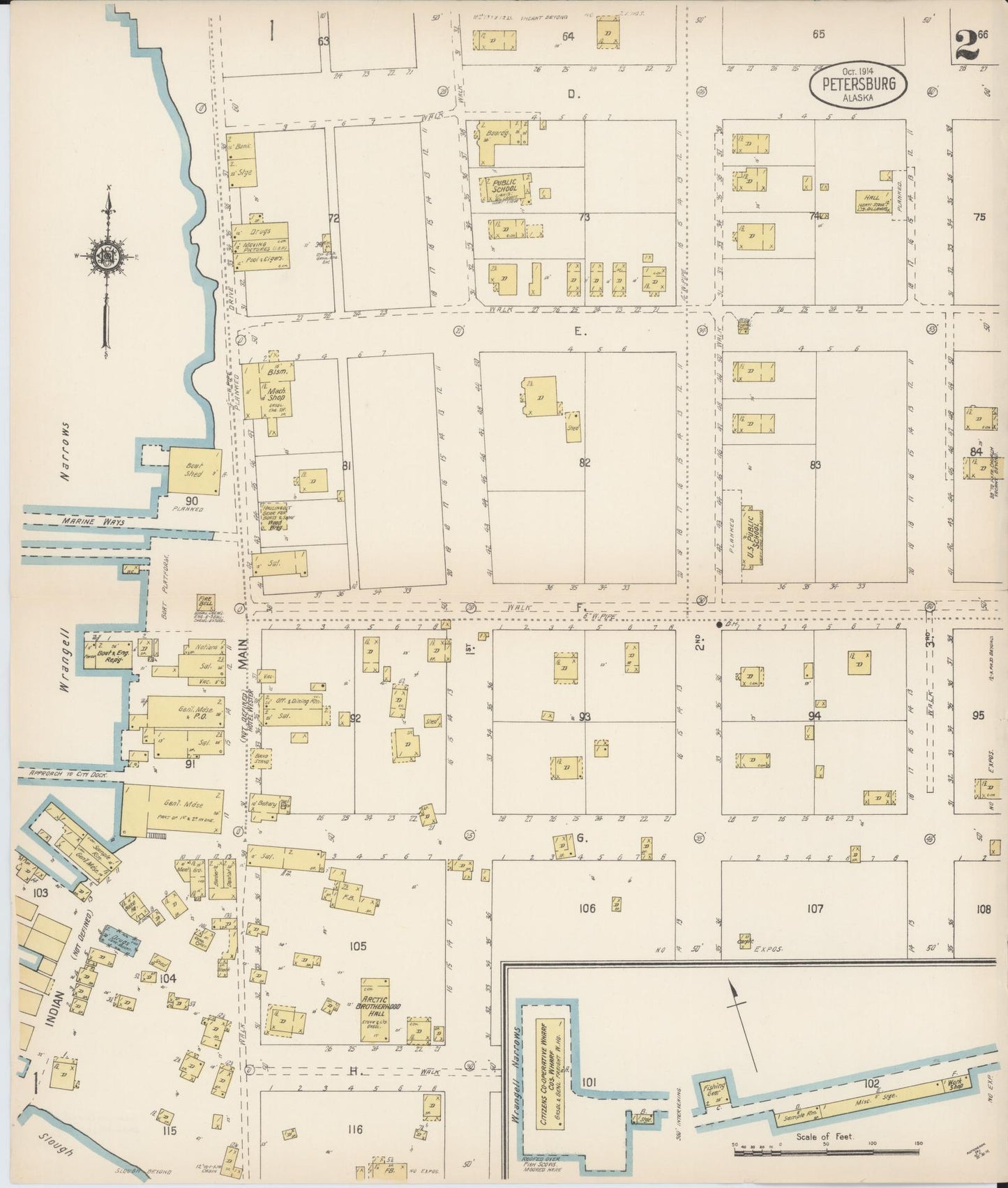 Sanborn Fire Insurance Map from Petersburg, Wrangell - Petersburg County, Alaska (1914), Sheet #0002 - Complete Map Set gallery image, historic Sanborn map, vintage wall art, Alaska Alaska