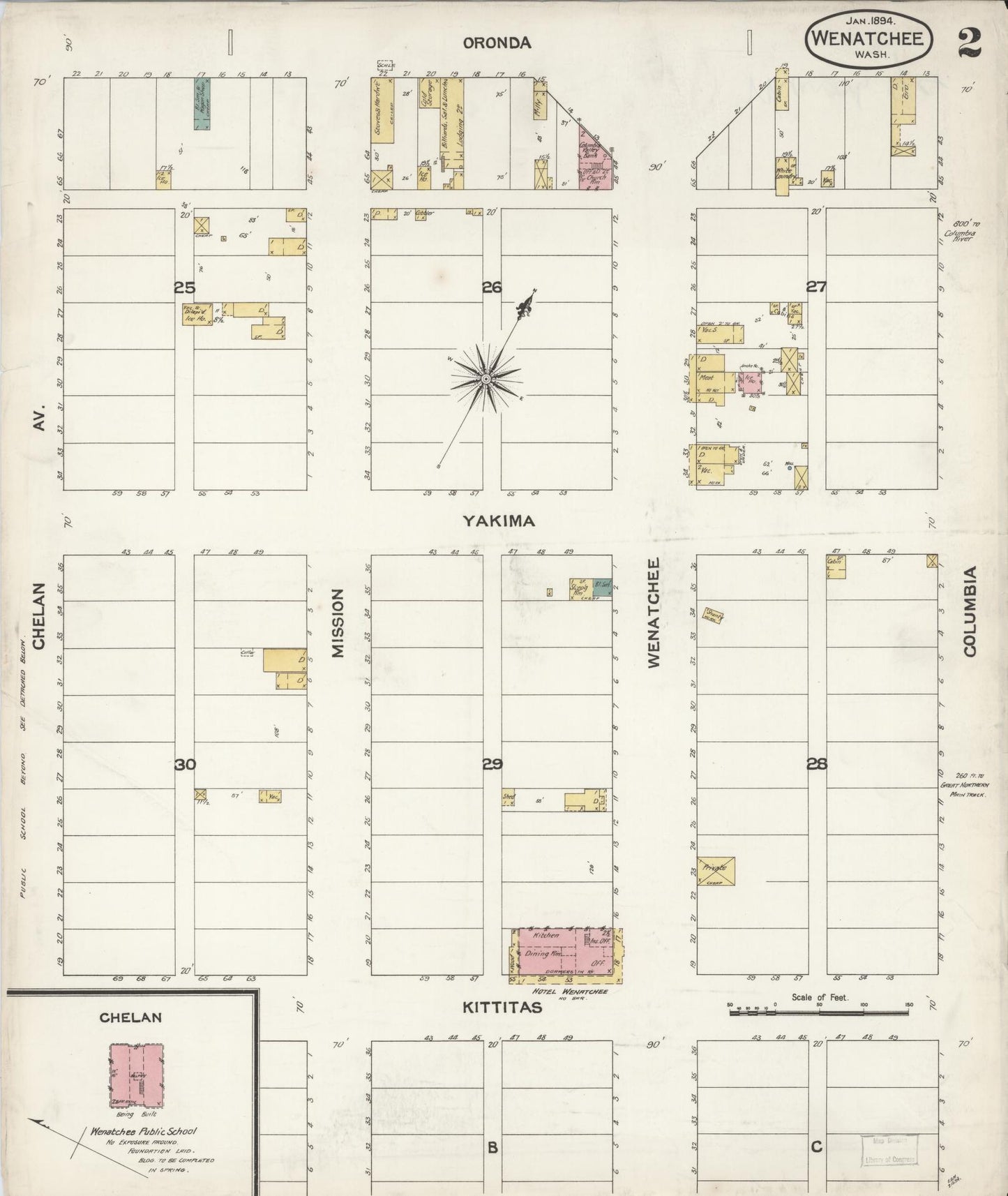 Sanborn Fire Insurance Map from Wenatchee, Chelan County, Washington (1894), Sheet #0002 - Complete Map Set gallery image, historic Sanborn map, vintage wall art, Washington Washington