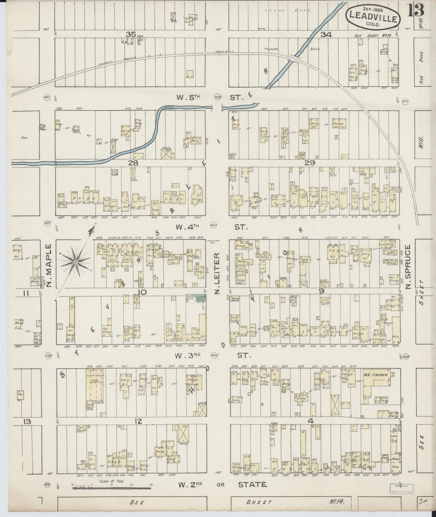 Sanborn Fire Insurance Map from Leadville, Lake County, Colorado (1886), Sheet #0013 - Historic Sanborn Fire Insurance Map Print, vintage old map wall art, antique decor, genealogy gift, Colorado Colorado map