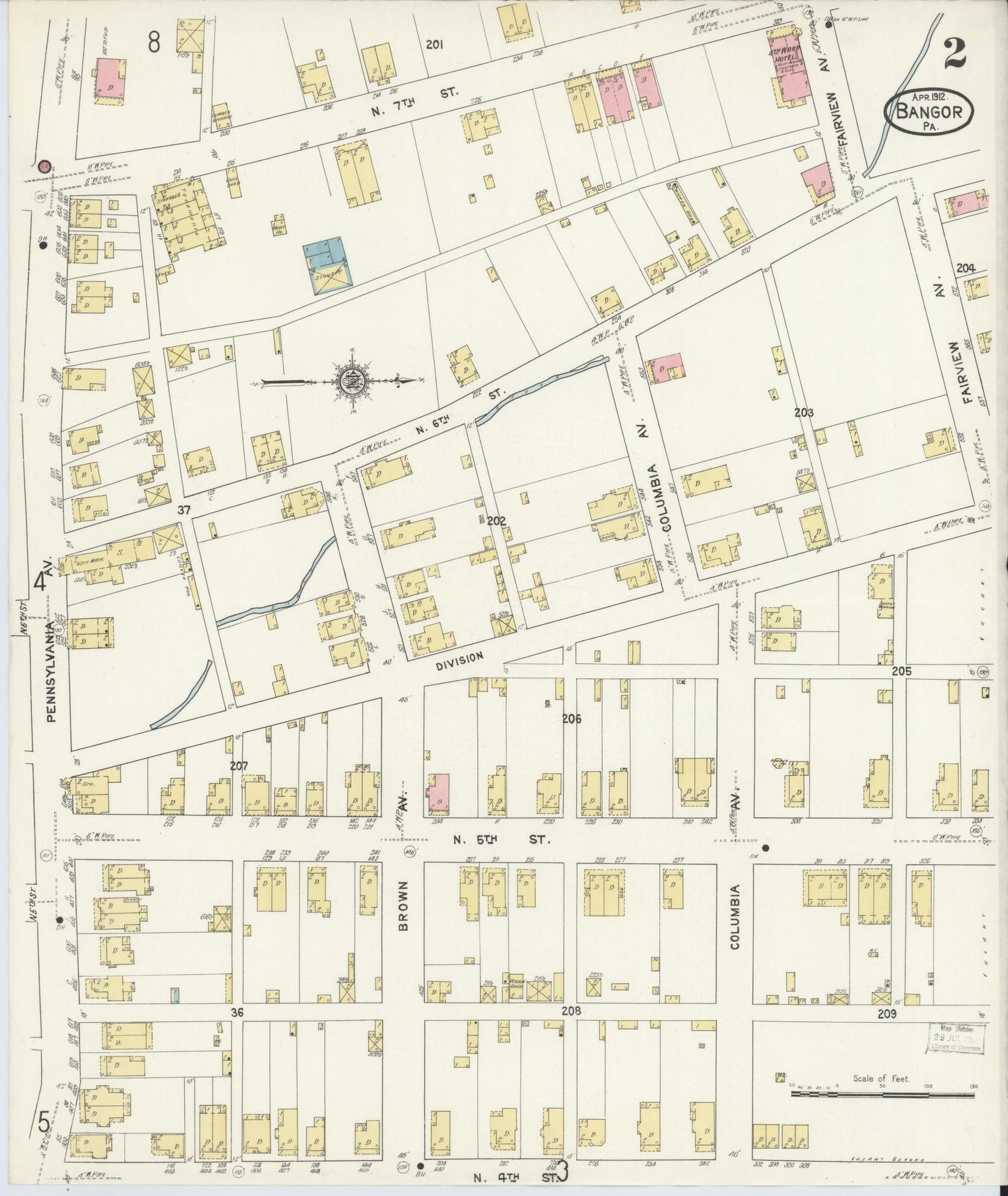 Sanborn Fire Insurance Map from Bangor, Northampton County, Pennsylvania (1912), Sheet #0002 - Historic Sanborn Fire Insurance Map Print, vintage old map wall art, antique decor, genealogy gift, Pennsylvania Pennsylvania map