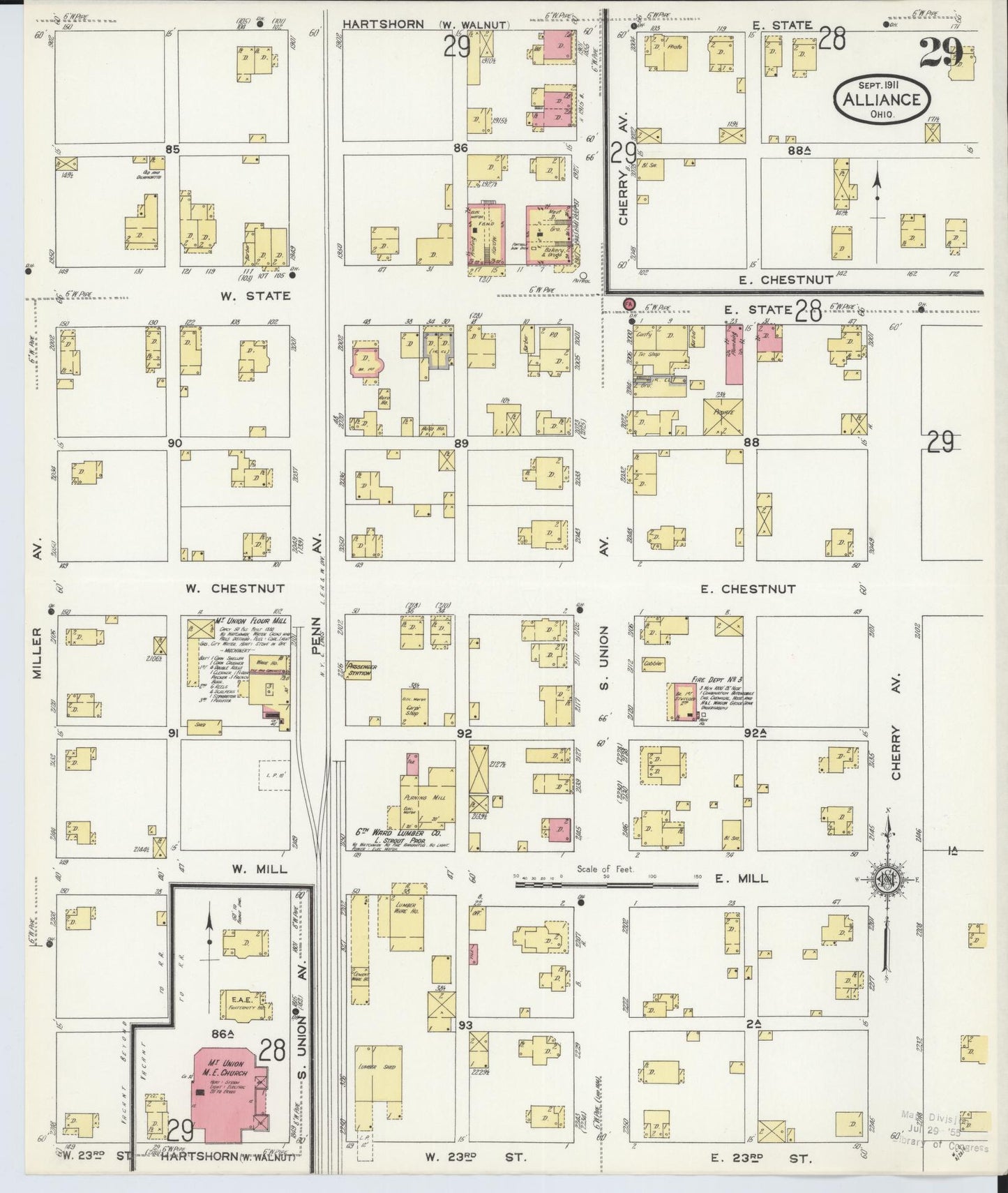 Sanborn Fire Insurance Map from Alliance, Stark County, Ohio (1911), Sheet #0029 - Historic Sanborn Fire Insurance Map Print, vintage old map wall art, antique decor, genealogy gift, Ohio Ohio map