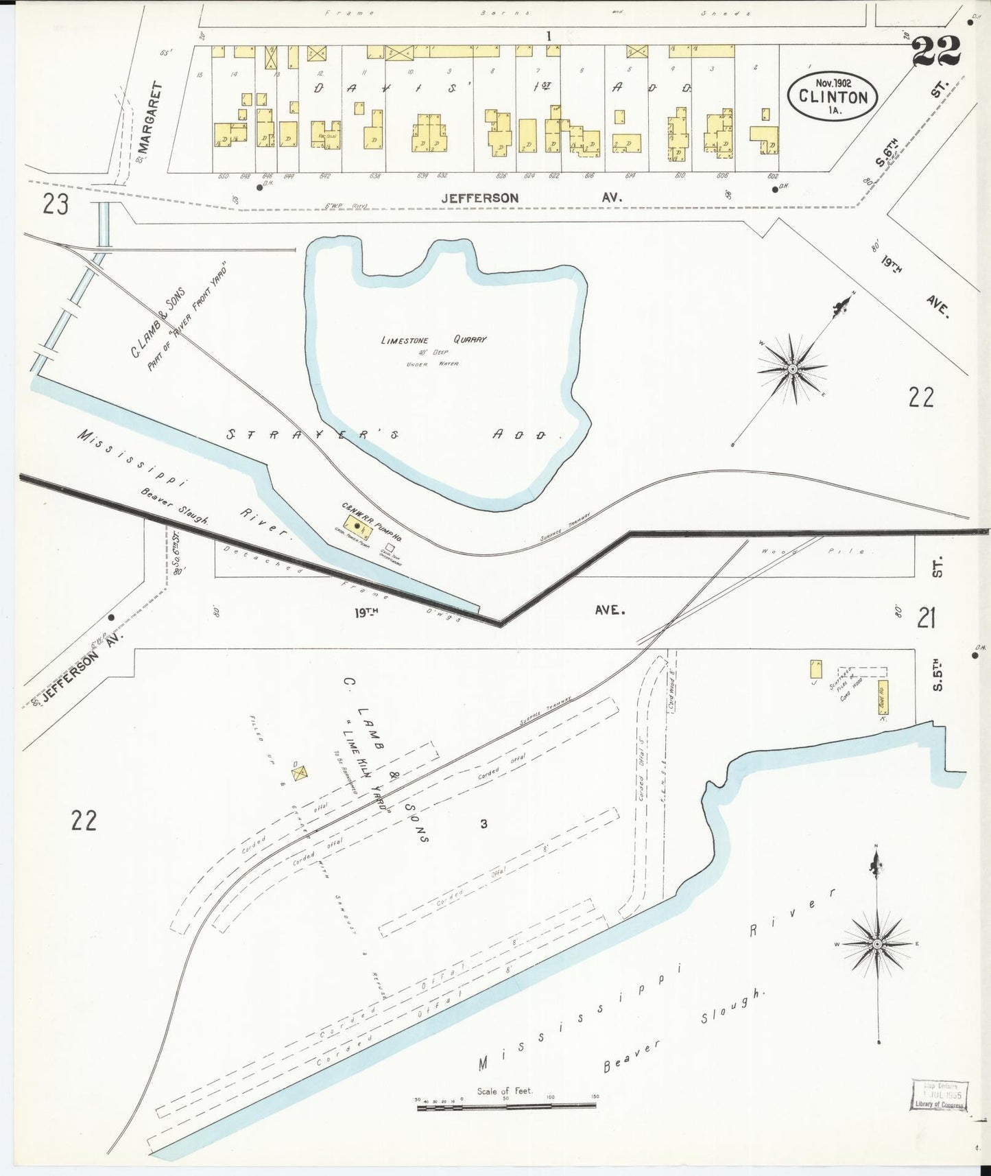Sanborn Fire Insurance Map from Clinton, Clinton County, Iowa (1902), Sheet #0022 - Historic Sanborn Fire Insurance Map Print, vintage old map wall art