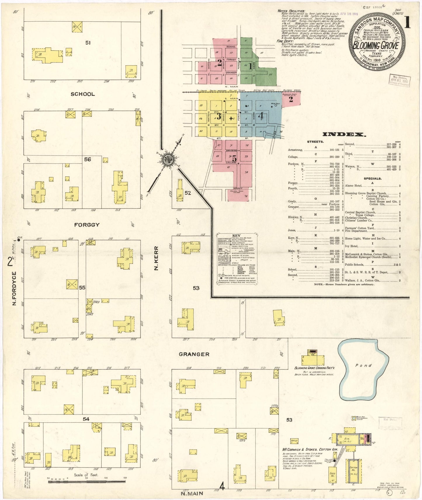 Sanborn Fire Insurance Map from Blooming Grove, Navarro County, Texas. (1910) – Historic Sanborn Fire Insurance Map Print