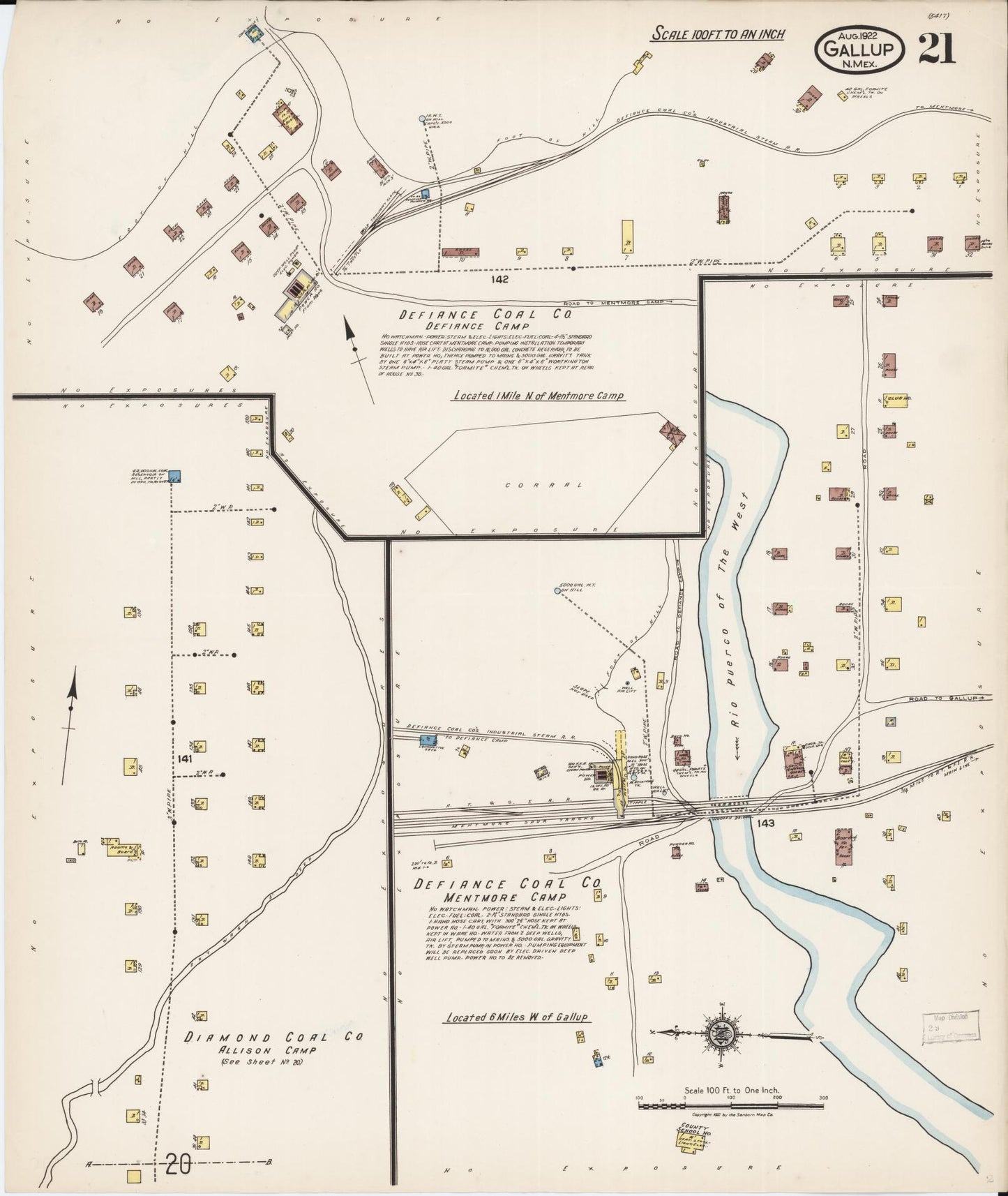 Sanborn Fire Insurance Map from Gallup, Mckinley County, New Mexico (1922), Sheet #0021 - Historic Sanborn Fire Insurance Map Print, vintage old map wall art, antique decor, genealogy gift, New Mexico New Mexico map