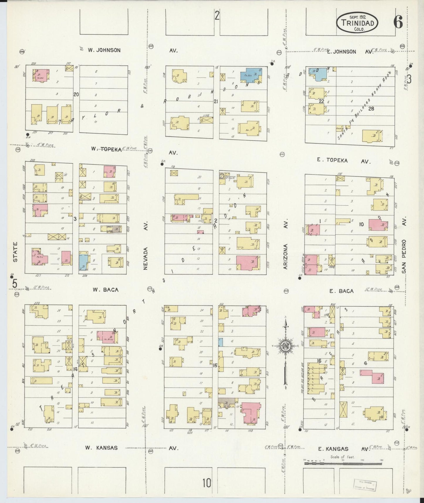 Sanborn Fire Insurance Map from Trinidad, Las Animas County, Colorado (1912), Sheet #0006 - Historic Sanborn Fire Insurance Map Print, vintage old map wall art, antique decor, genealogy gift, Colorado Colorado map