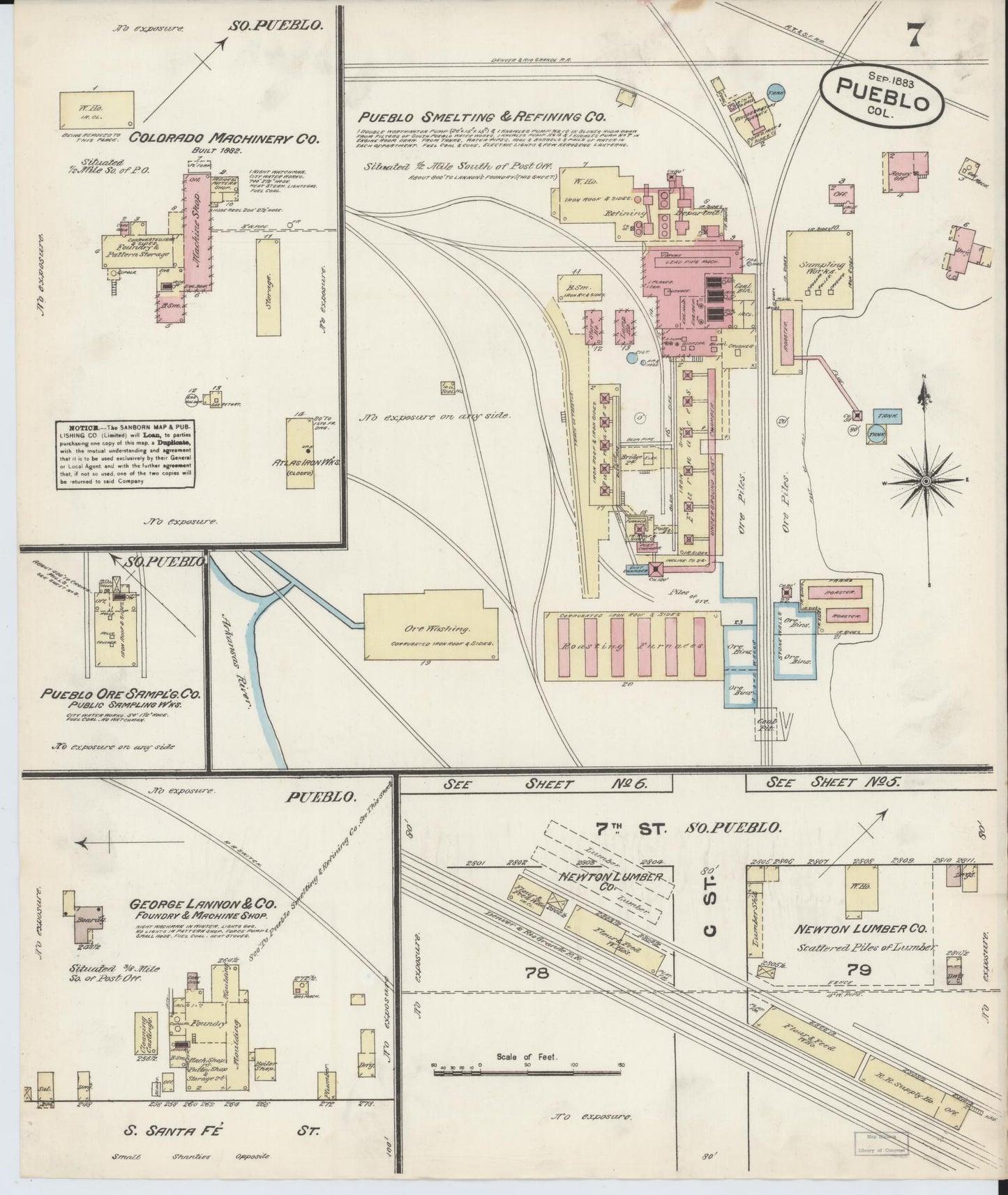 Sanborn Fire Insurance Map from Pueblo, Pueblo County, Colorado (1883), Sheet #0007 - Historic Sanborn Fire Insurance Map Print, vintage old map wall art, antique decor, genealogy gift, Colorado Colorado map