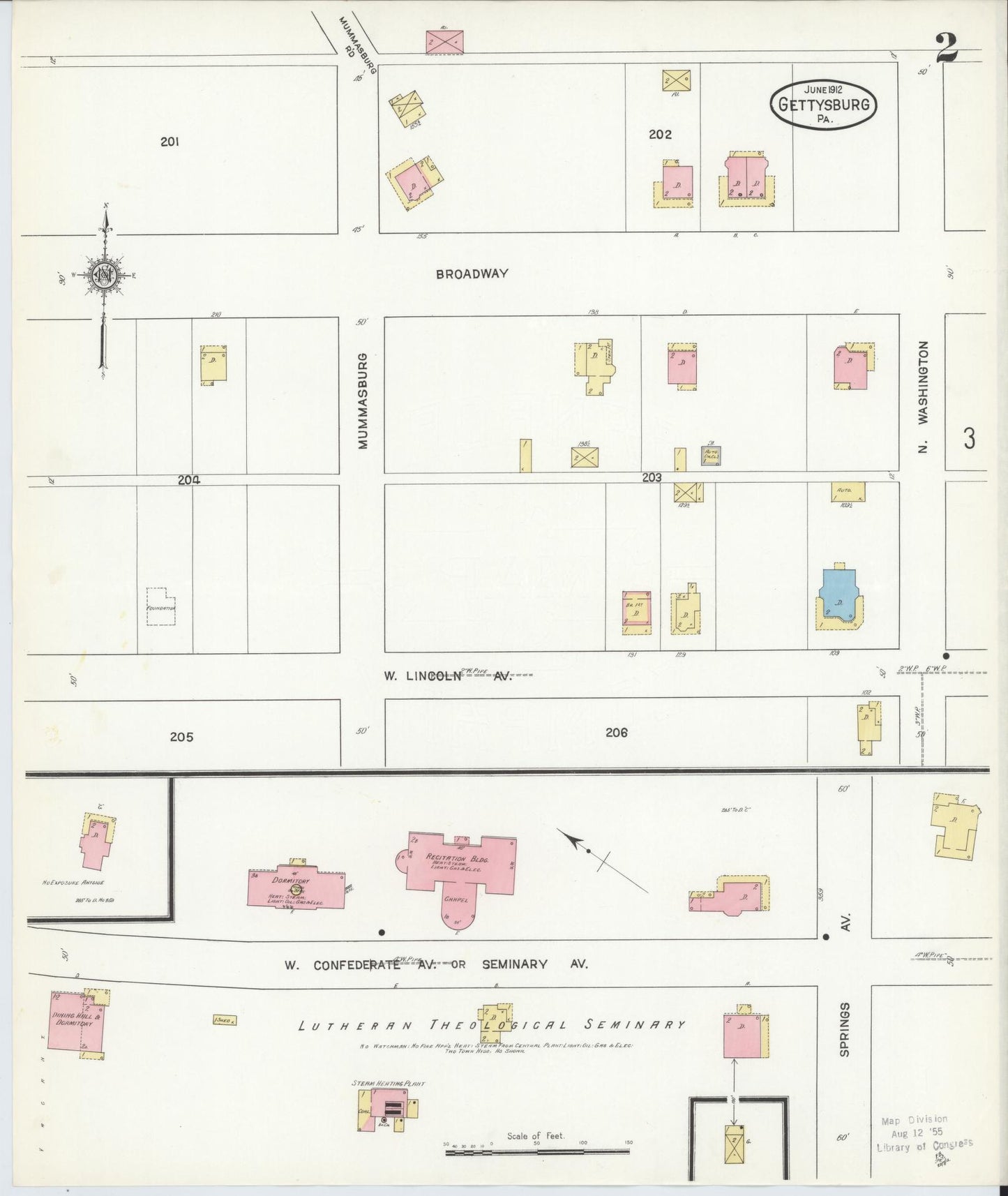Sanborn Fire Insurance Map from Gettysburg, Adams County, Pennsylvania (1912), Sheet #0002 - Historic Sanborn Fire Insurance Map Print, vintage old map wall art, antique decor, genealogy gift, Pennsylvania Pennsylvania map