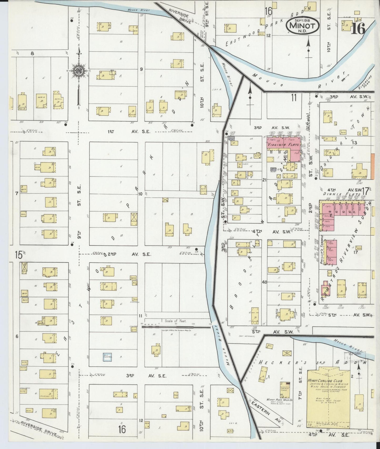 Sanborn Fire Insurance Map from Minot, Ward County, North Dakota (1918), Sheet #0016 - Historic Sanborn Fire Insurance Map Print, vintage old map wall art, antique decor, genealogy gift, North Dakota North Dakota map