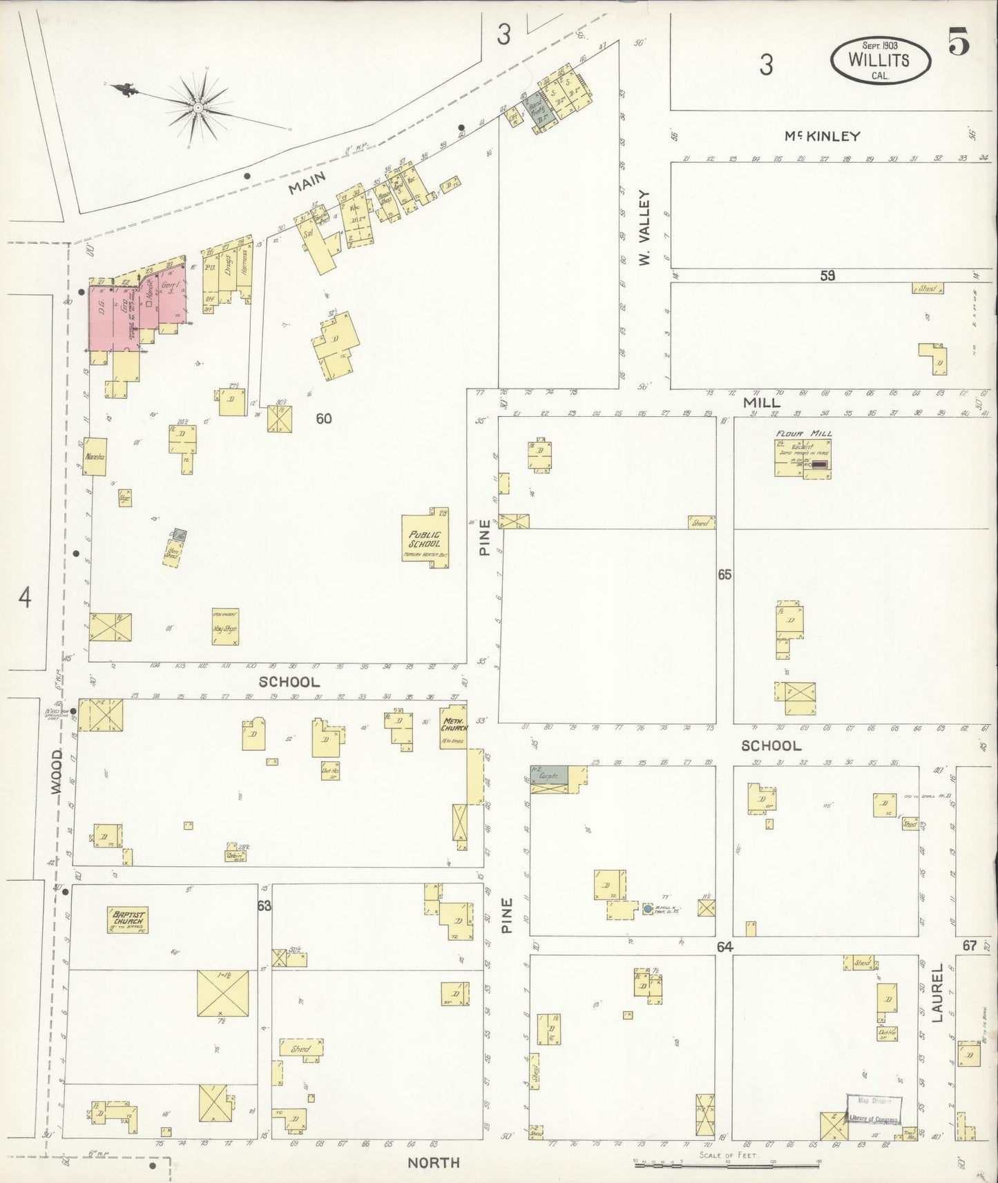 Sanborn Fire Insurance Map from Willits, Mendocino County, California (1903), Sheet #0005 - Complete Map Set gallery image, historic Sanborn map, vintage wall art, California California