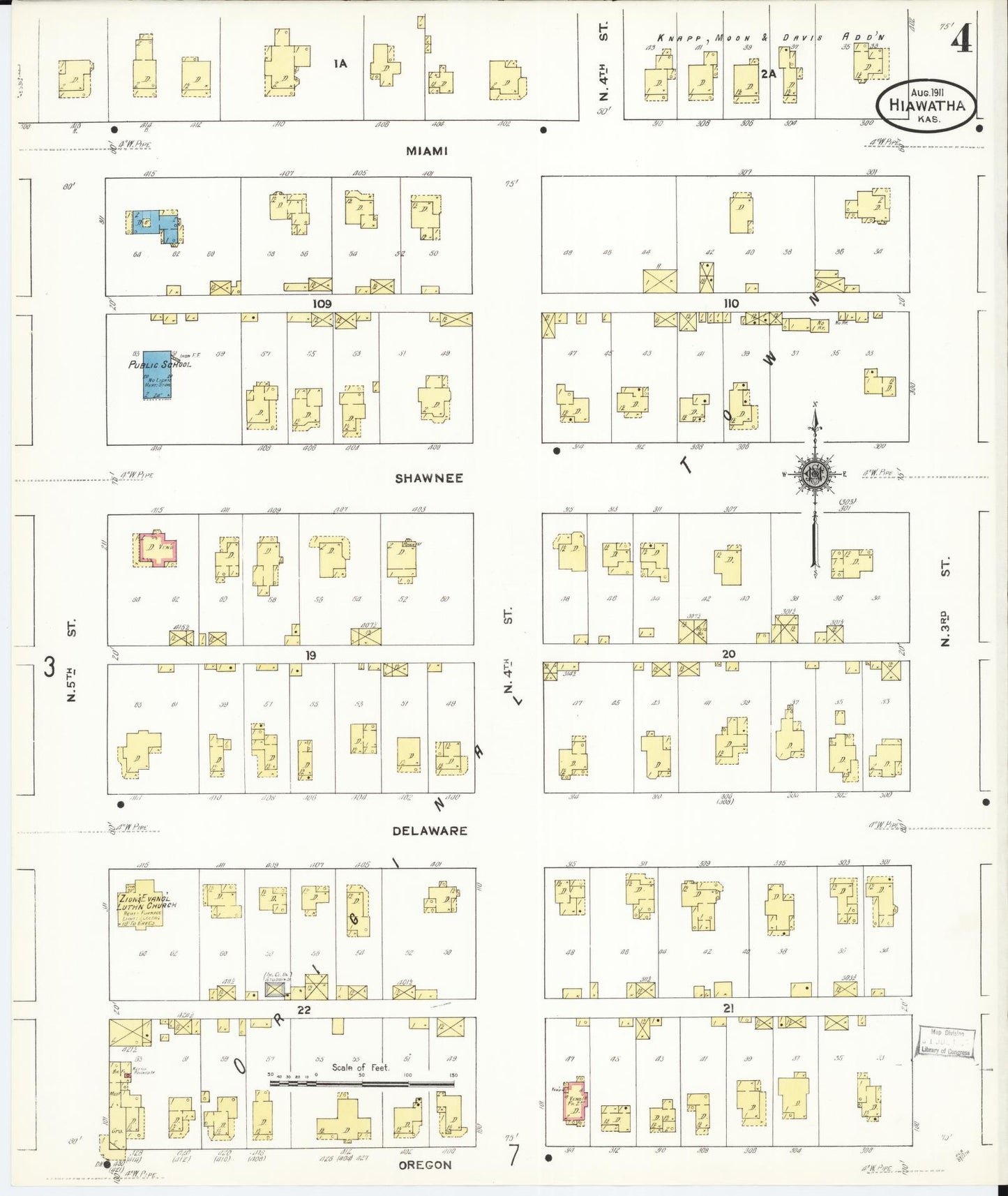Sanborn Fire Insurance Map from Hiawatha, Brown County, Kansas (1911), Sheet #0004 - Historic Sanborn Fire Insurance Map Print, vintage old map wall art, antique decor, genealogy gift, Kansas Kansas map