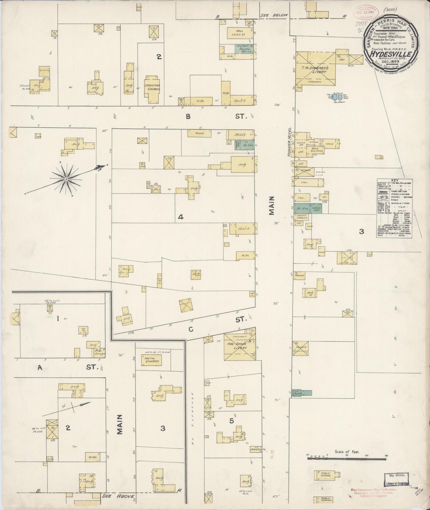 Sanborn Fire Insurance Map from Hydesville, Humboldt County, California (1889), Sheet #0001 - Historic Sanborn Fire Insurance Map Print, vintage old map wall art, antique decor, genealogy gift, California California map