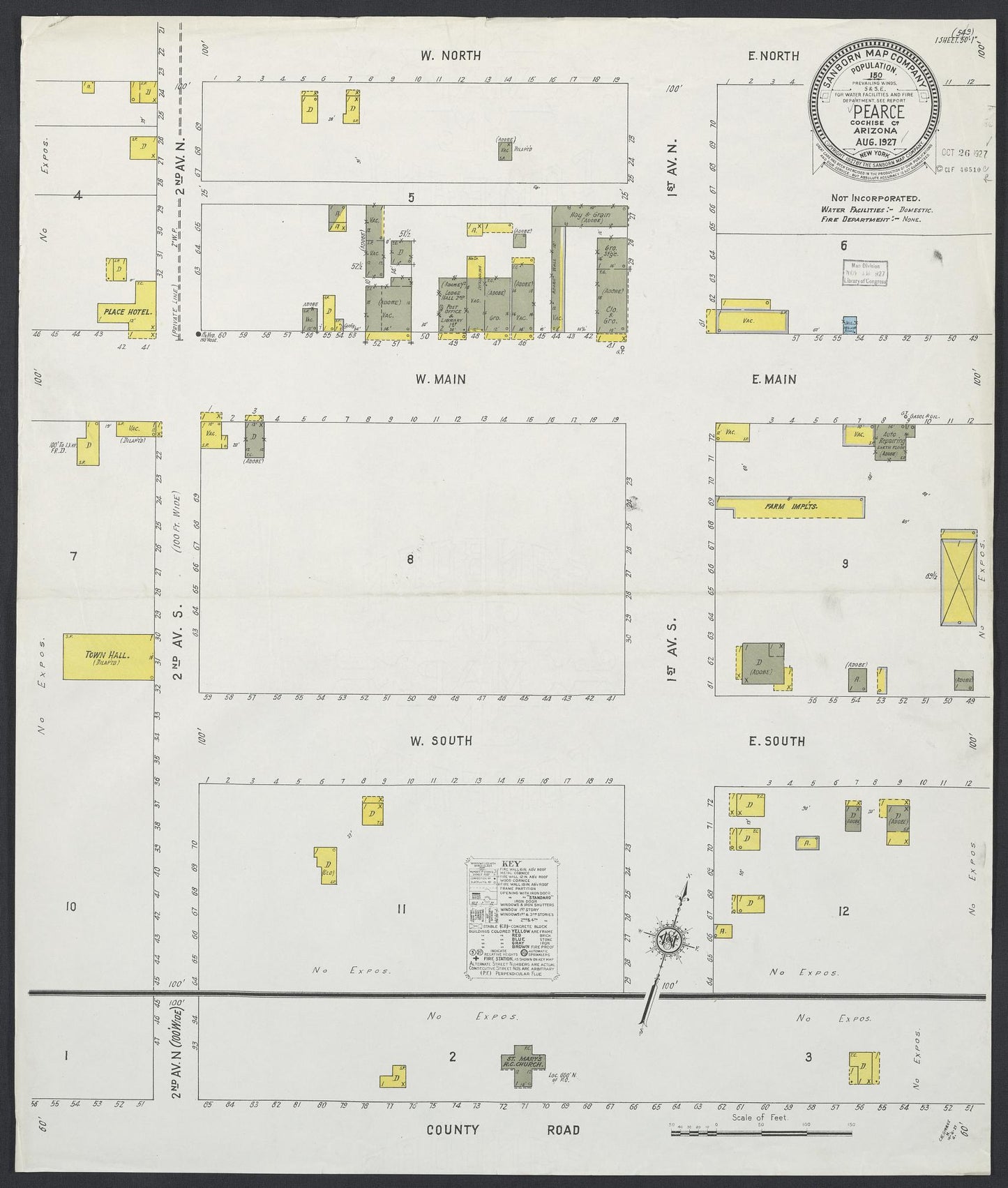 Sanborn Fire Insurance Map from Pearce, Cochise County, Arizona (1927), Sheet #0001 - Historic Sanborn Fire Insurance Map Print, vintage old map wall art, antique decor, genealogy gift, Arizona Arizona map