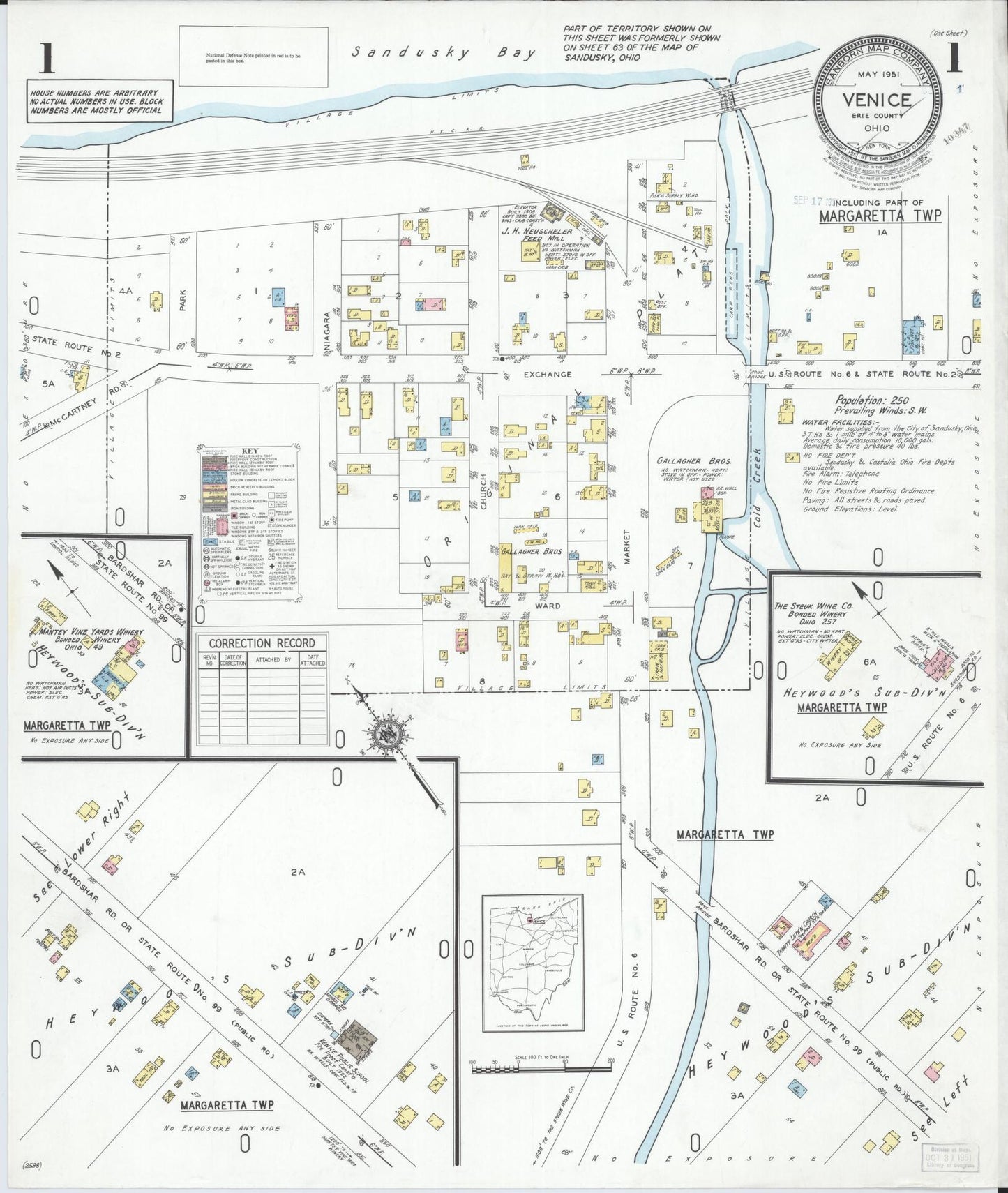 Sanborn Fire Insurance Map from Venice, Erie County, Ohio (1951), Sheet #0001 - Historic Sanborn Fire Insurance Map Print, vintage old map wall art, antique decor, genealogy gift, Ohio Ohio map