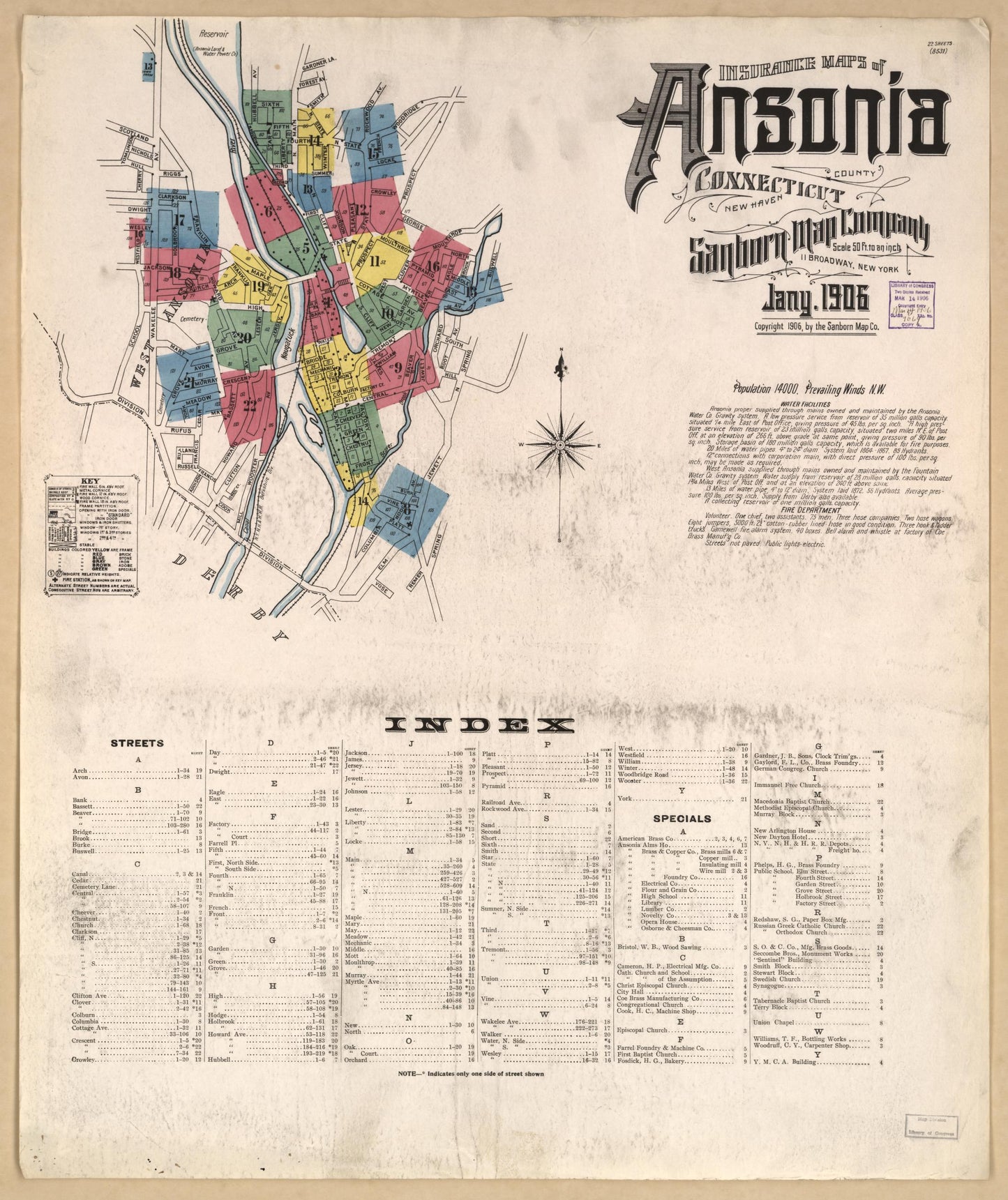 Sanborn Fire Insurance Map from Ansonia, New Haven County, Connecticut. (1906) – Historic Sanborn Fire Insurance Map Print