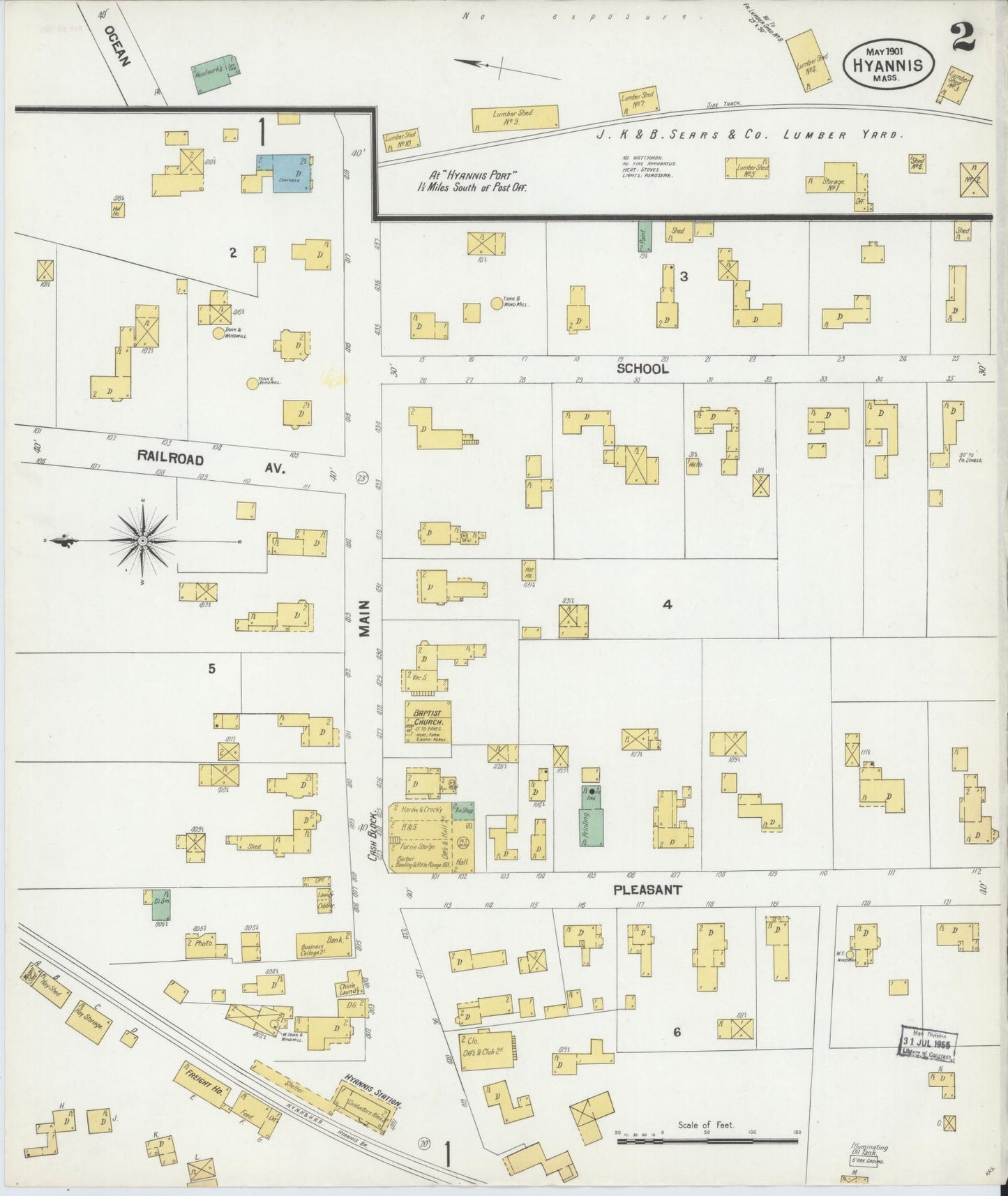 Sanborn Fire Insurance Map from Hyannis, Barnstable County, Massachusetts (1901), Sheet #0003 - Historic Sanborn Fire Insurance Map Print, vintage old map wall art, antique decor, genealogy gift, Massachusetts Massachusetts map