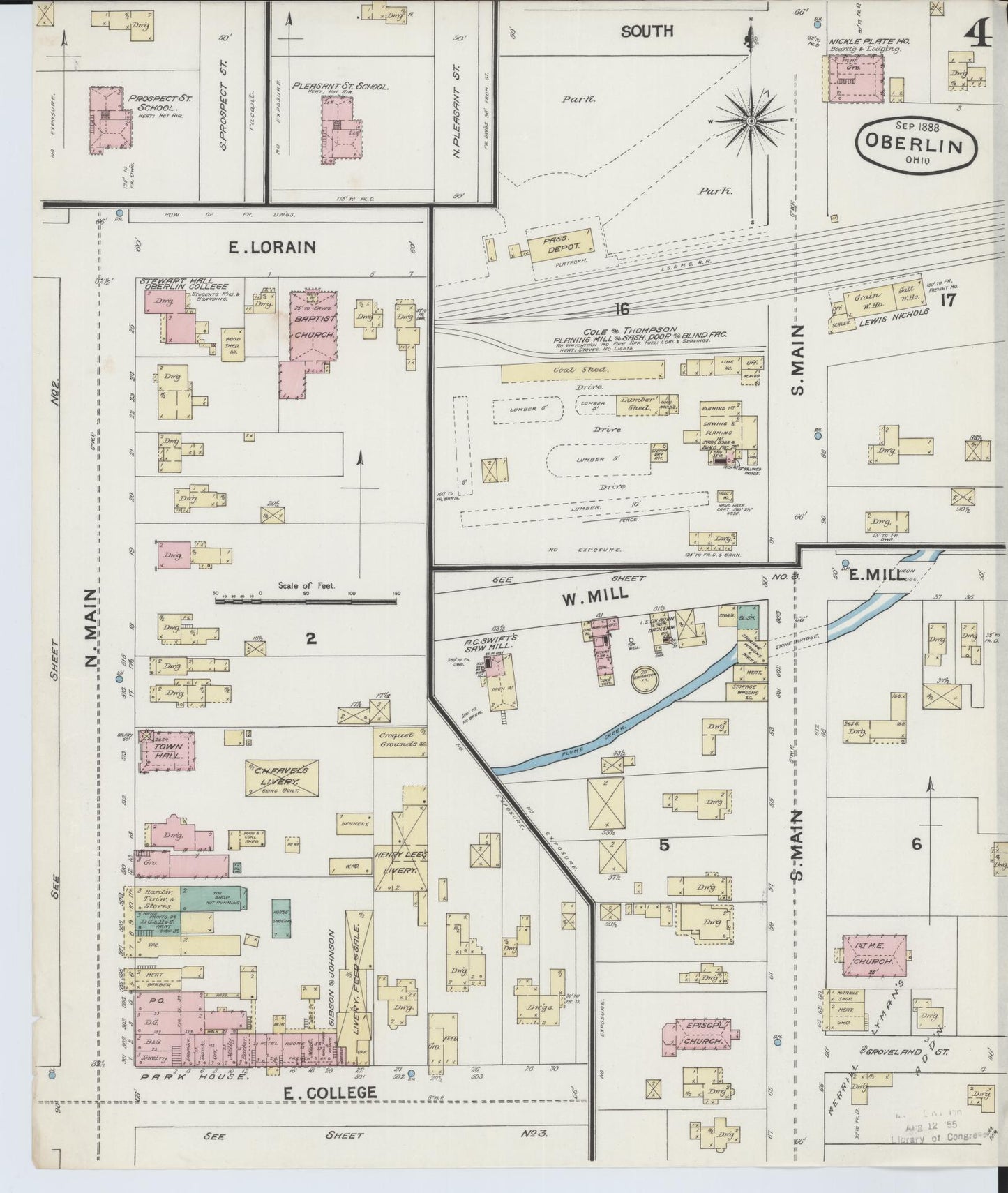 Sanborn Fire Insurance Map from Oberlin, Lorain County, Ohio (1888), Sheet #0004 - Historic Sanborn Fire Insurance Map Print, vintage old map wall art, antique decor, genealogy gift, Ohio Ohio map