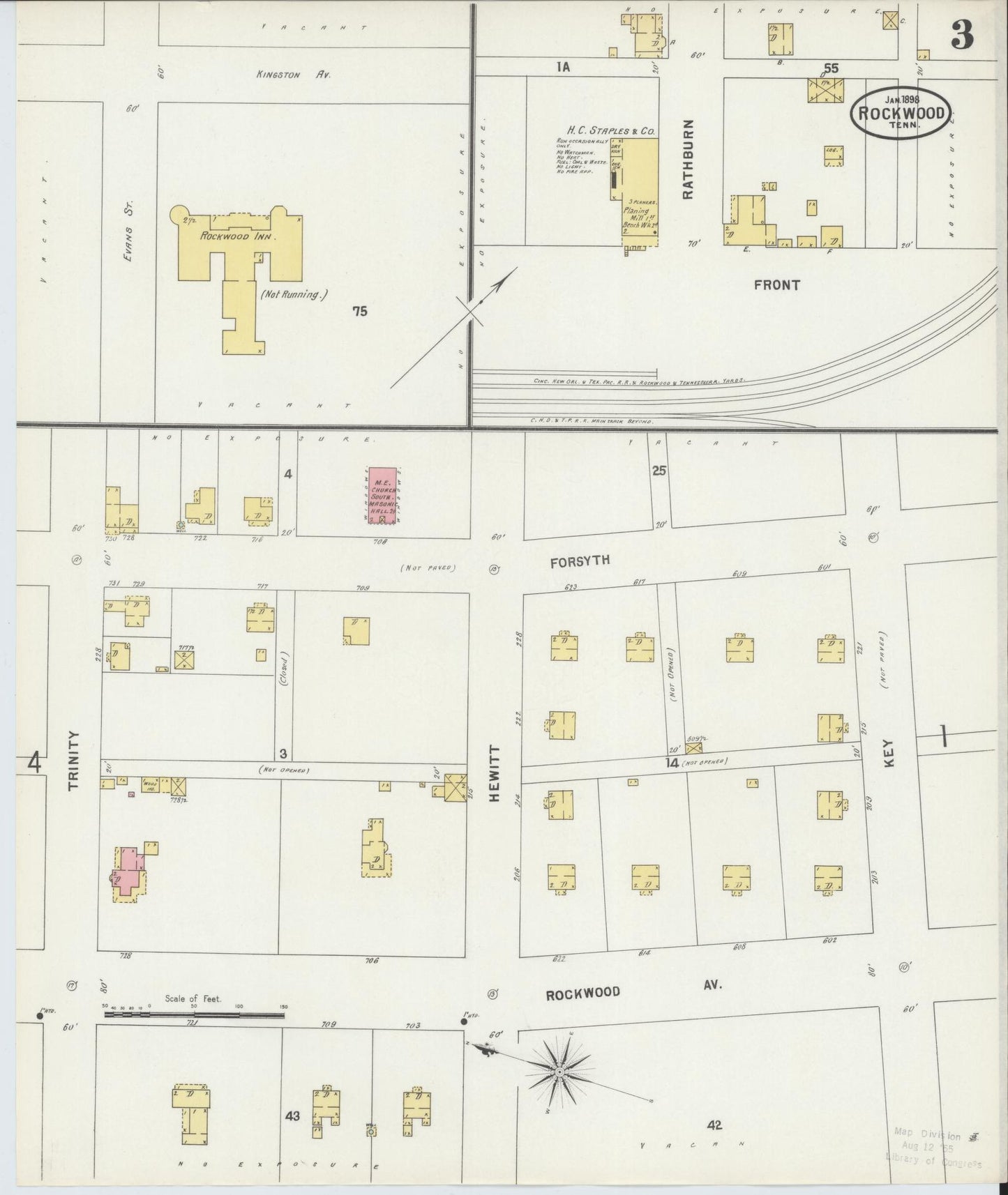 Sanborn Fire Insurance Map from Rockwood, Roane County, Tennessee (1898), Sheet #0003 - Historic Sanborn Fire Insurance Map Print, vintage old map wall art, antique decor, genealogy gift, Tennessee Tennessee map